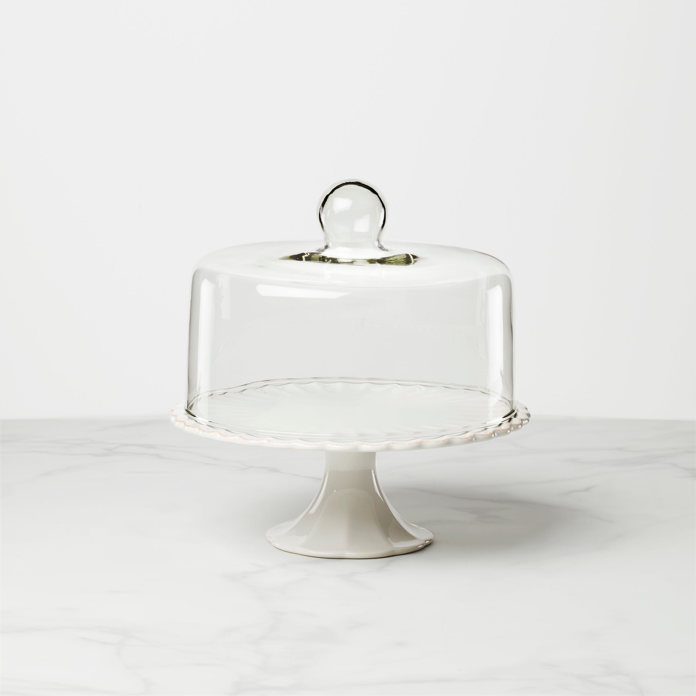 White Ceramic Cake Plate with Dome Lid | French Perle