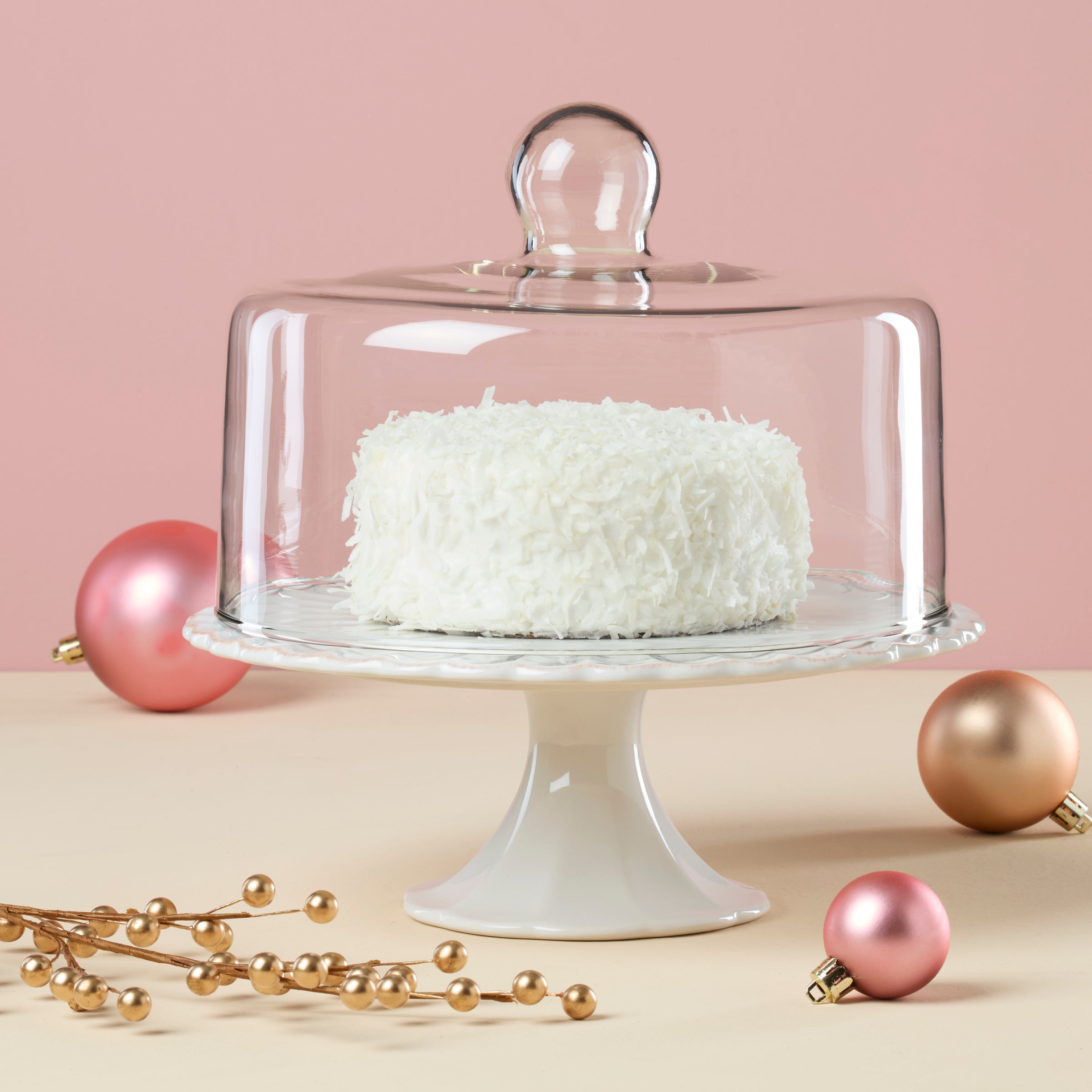 White Ceramic Cake Plate with Dome Lid | French Perle