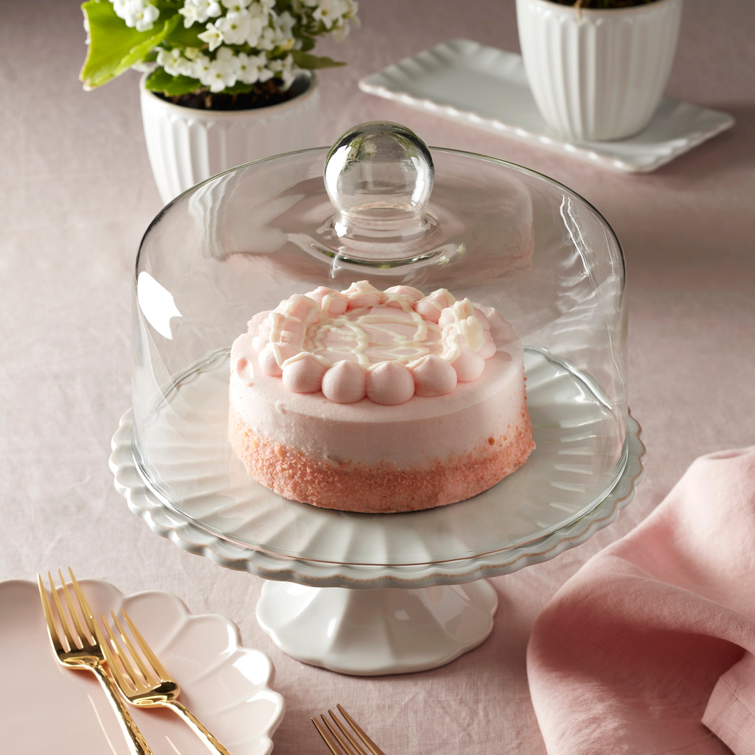 White Ceramic Cake Plate with Dome Lid | French Perle