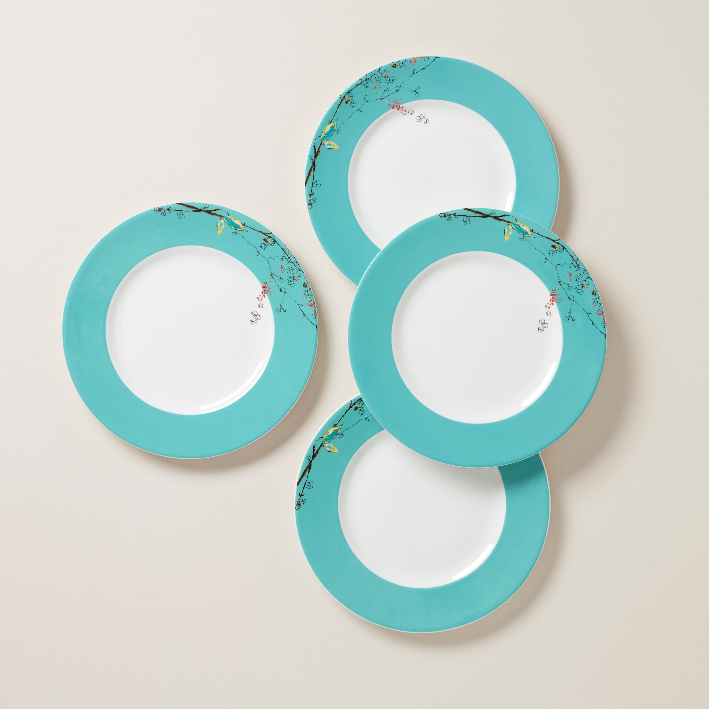 Porcelain Dinner Plates Set of 4 with Floral & Bird Design | Chirp