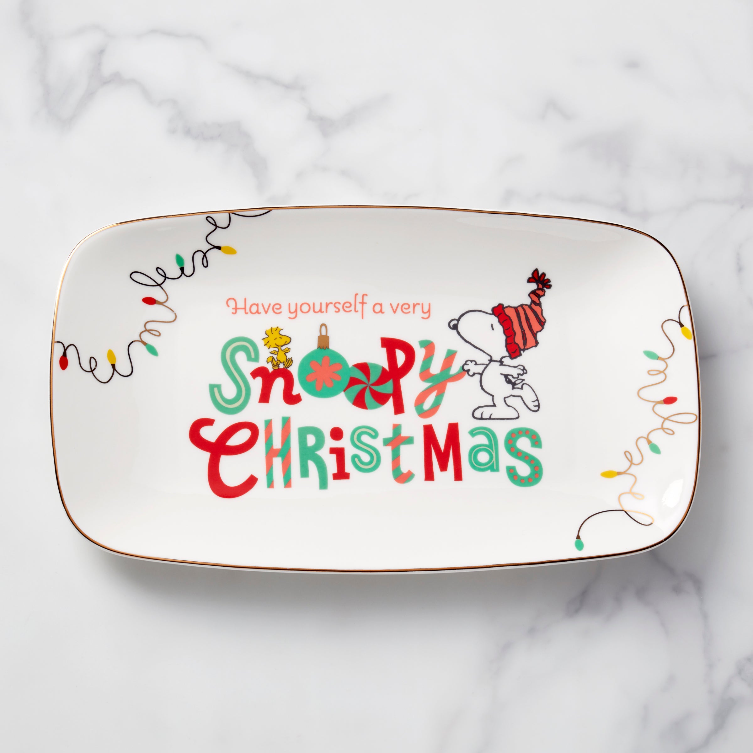 Christmas Snoopy Hors d'Oeuvre Tray with Peanuts Characters | Holiday Serving Platter