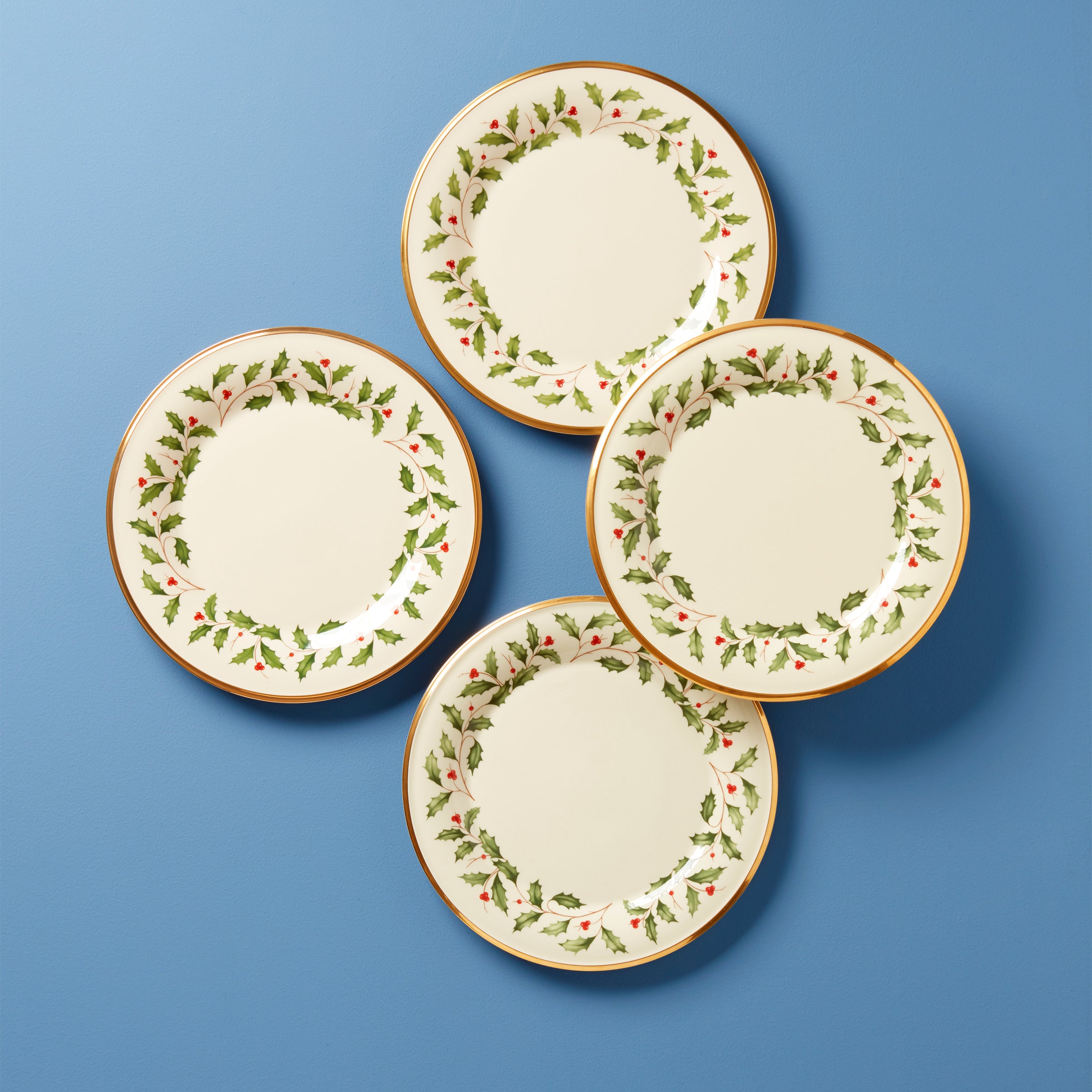 Holiday Dinner Plates Set of 4 with Gold Trim | Lenox Porcelain