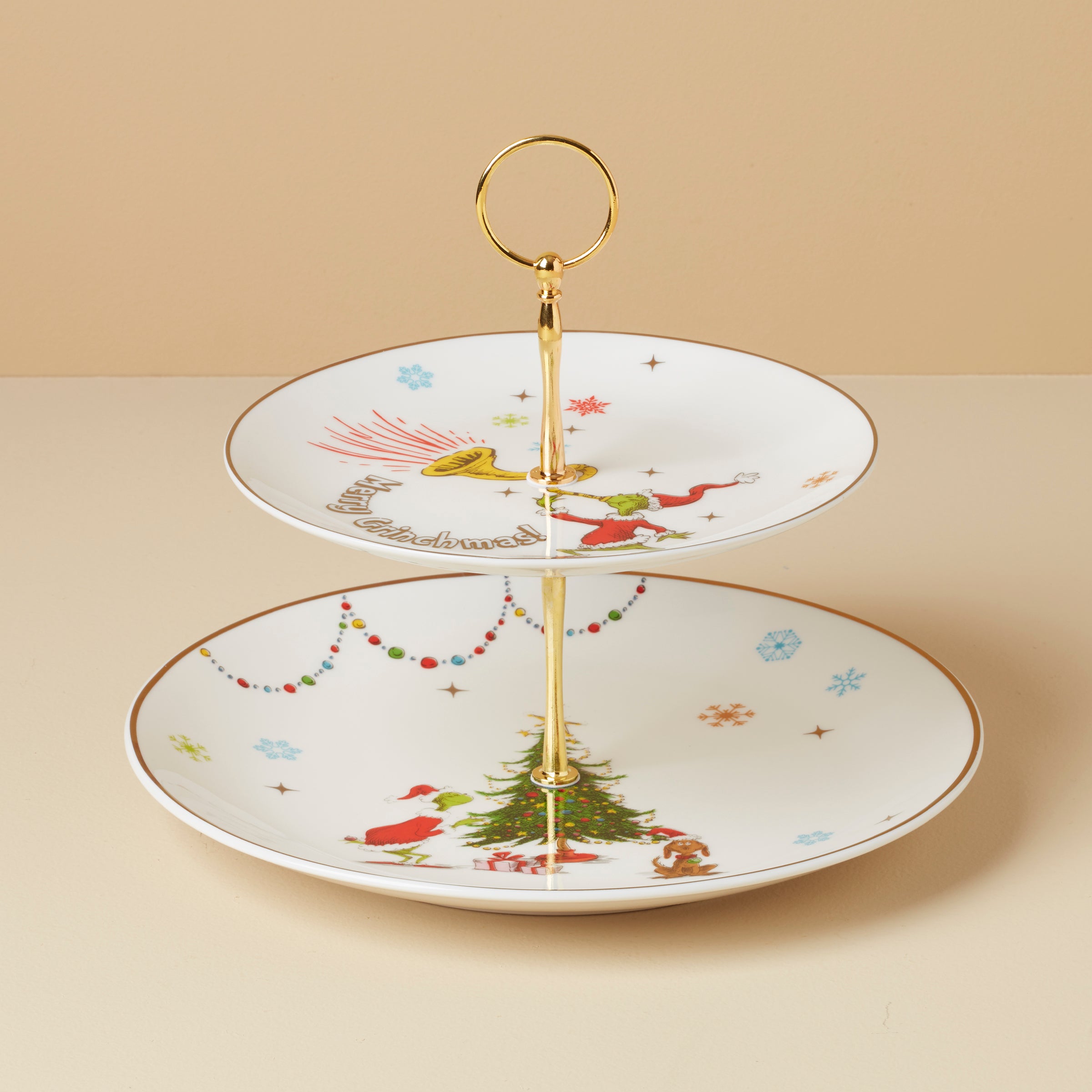 Grinch Christmas 2-Tier Serving Tray for Holiday Parties | Merry Grinchmas