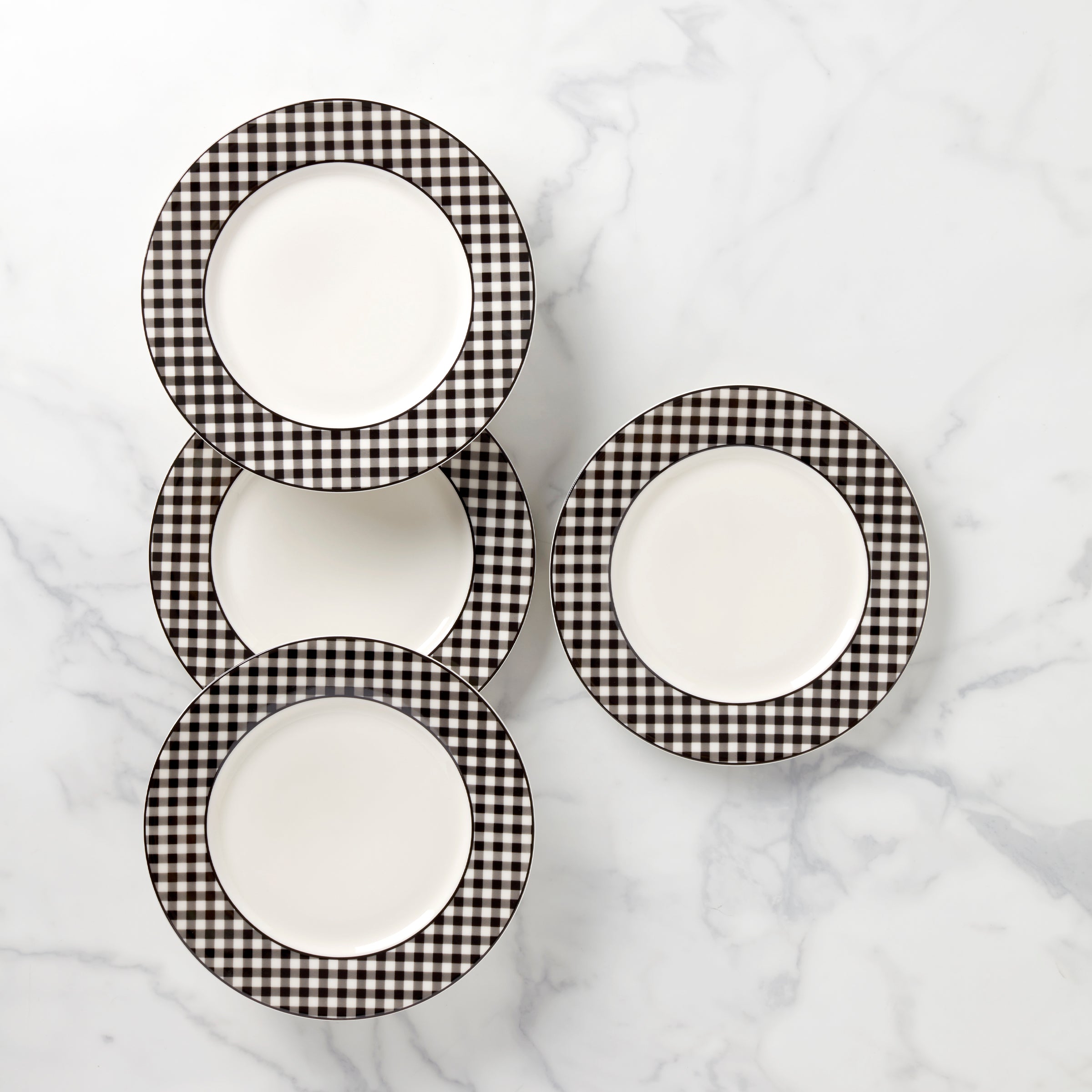 Black Gingham Dinner Plates Set of 4 - Classic Porcelain Tableware