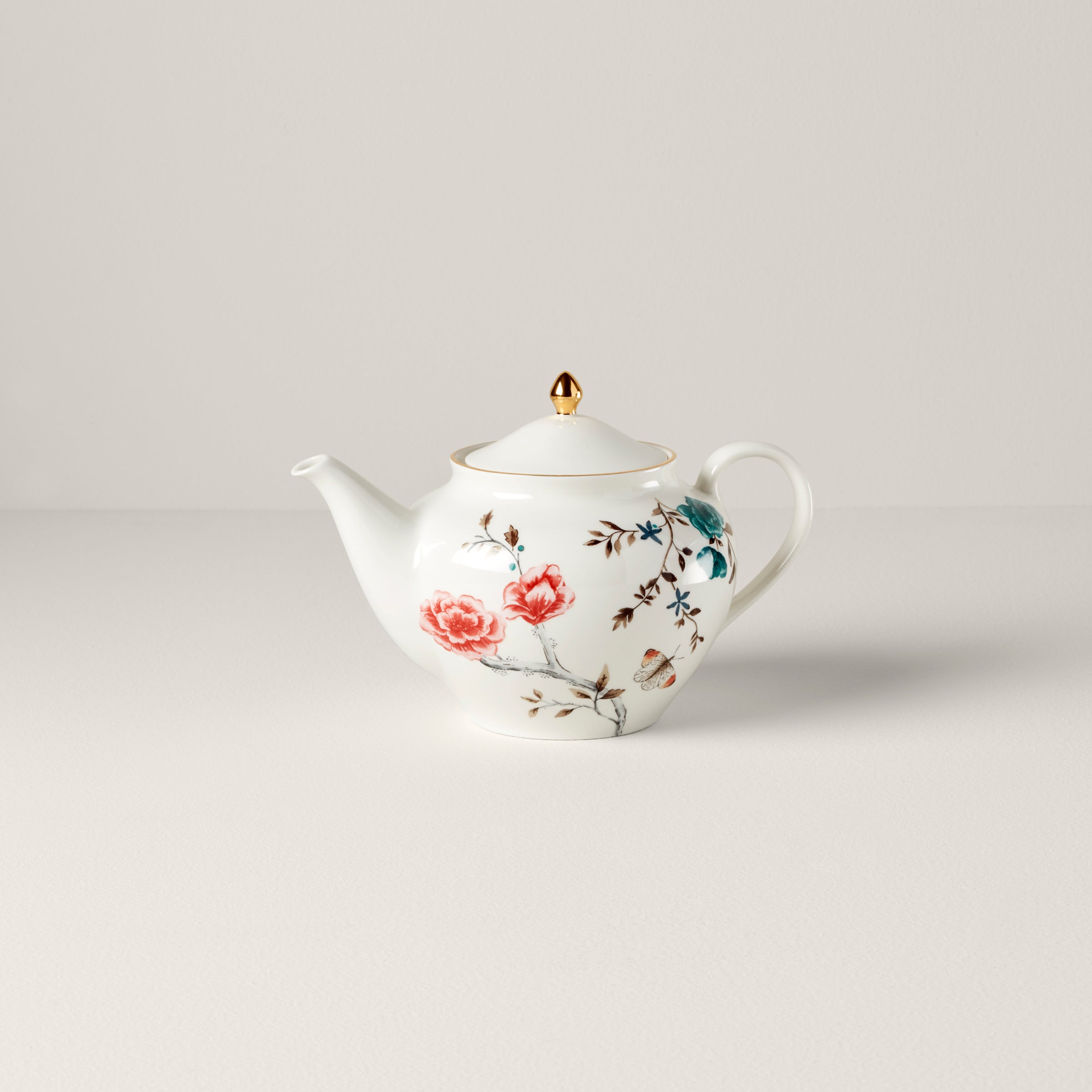 White Floral Teapot with Golden Finish | Sprig & Vine