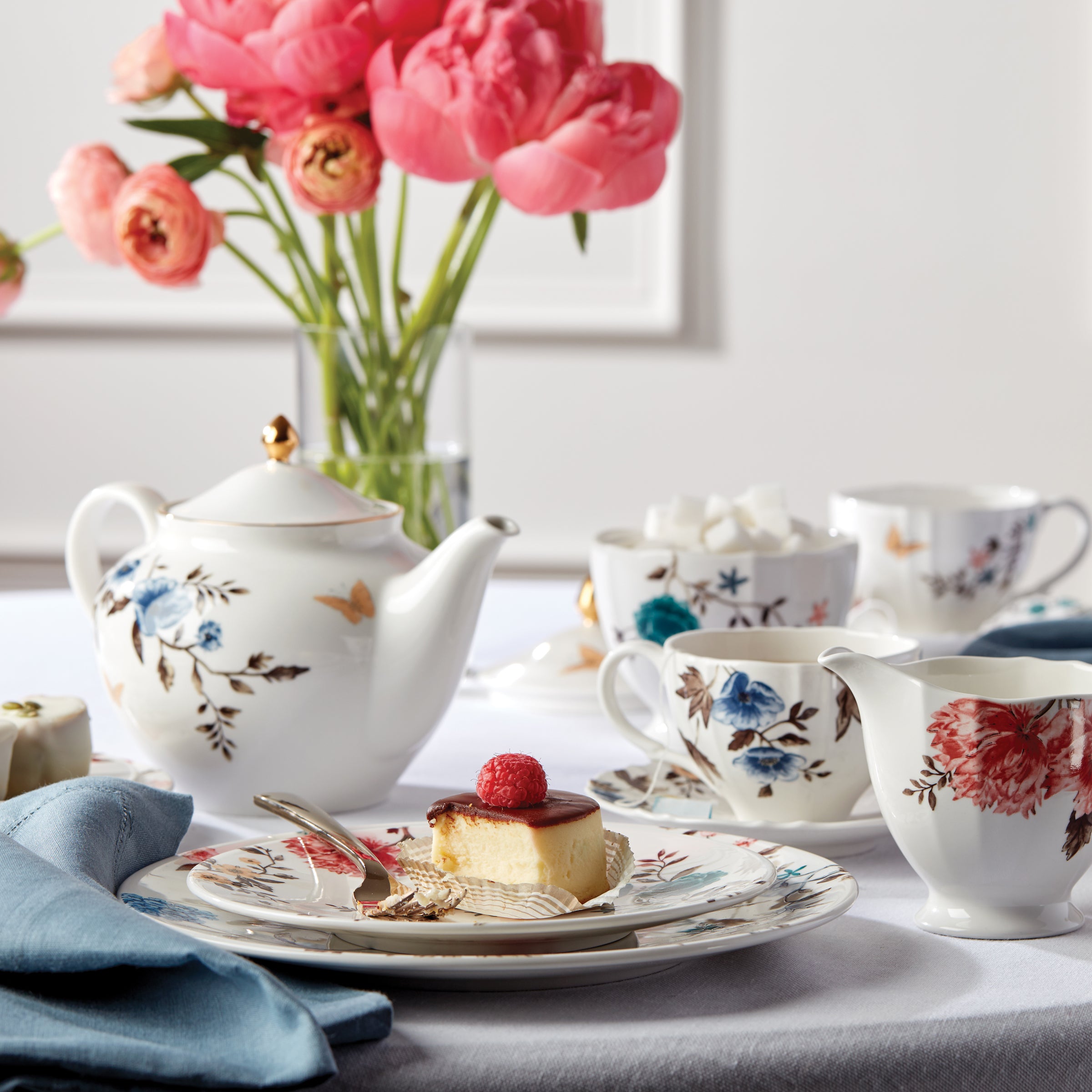 White Floral Teapot with Golden Finish | Sprig & Vine