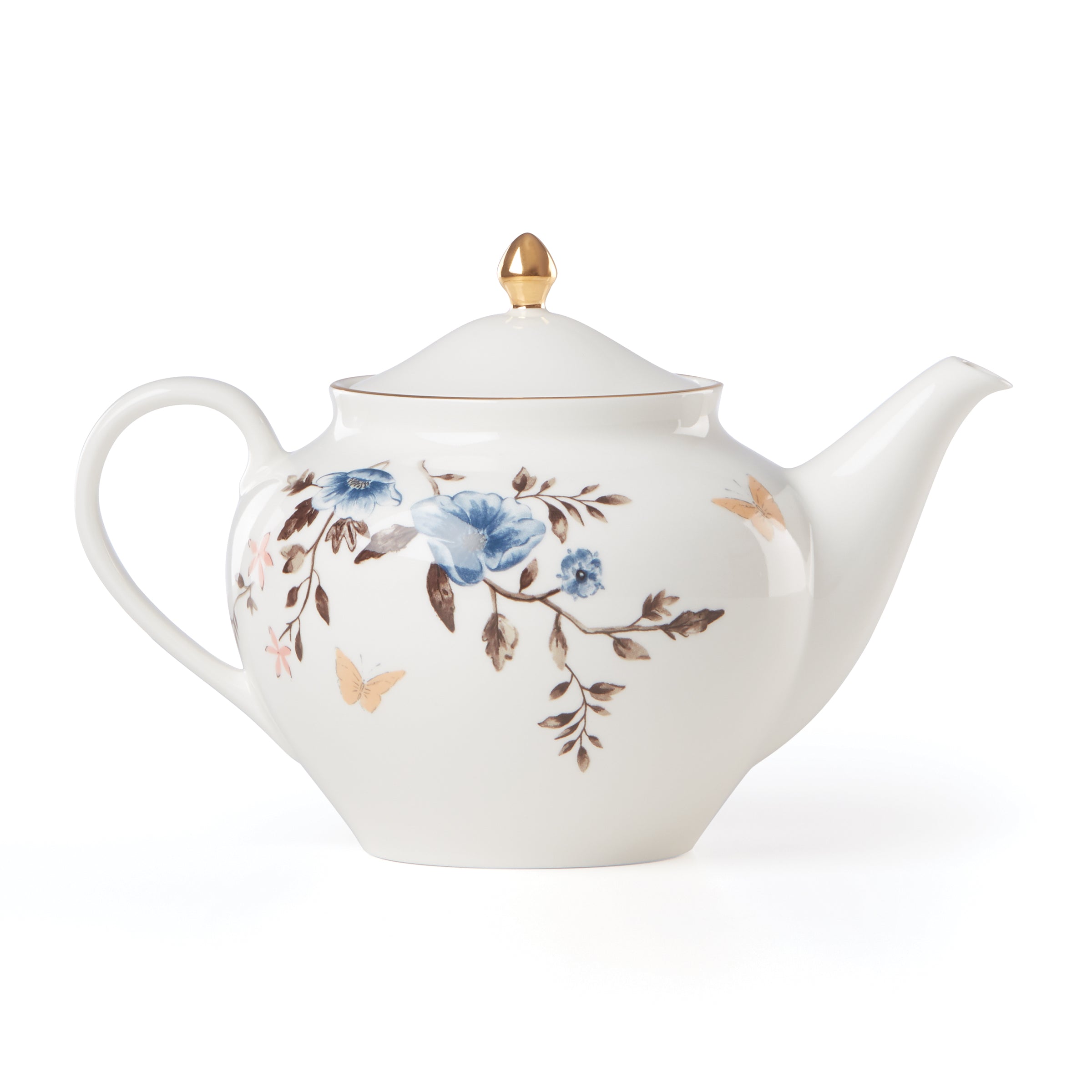White Floral Teapot with Golden Finish | Sprig & Vine