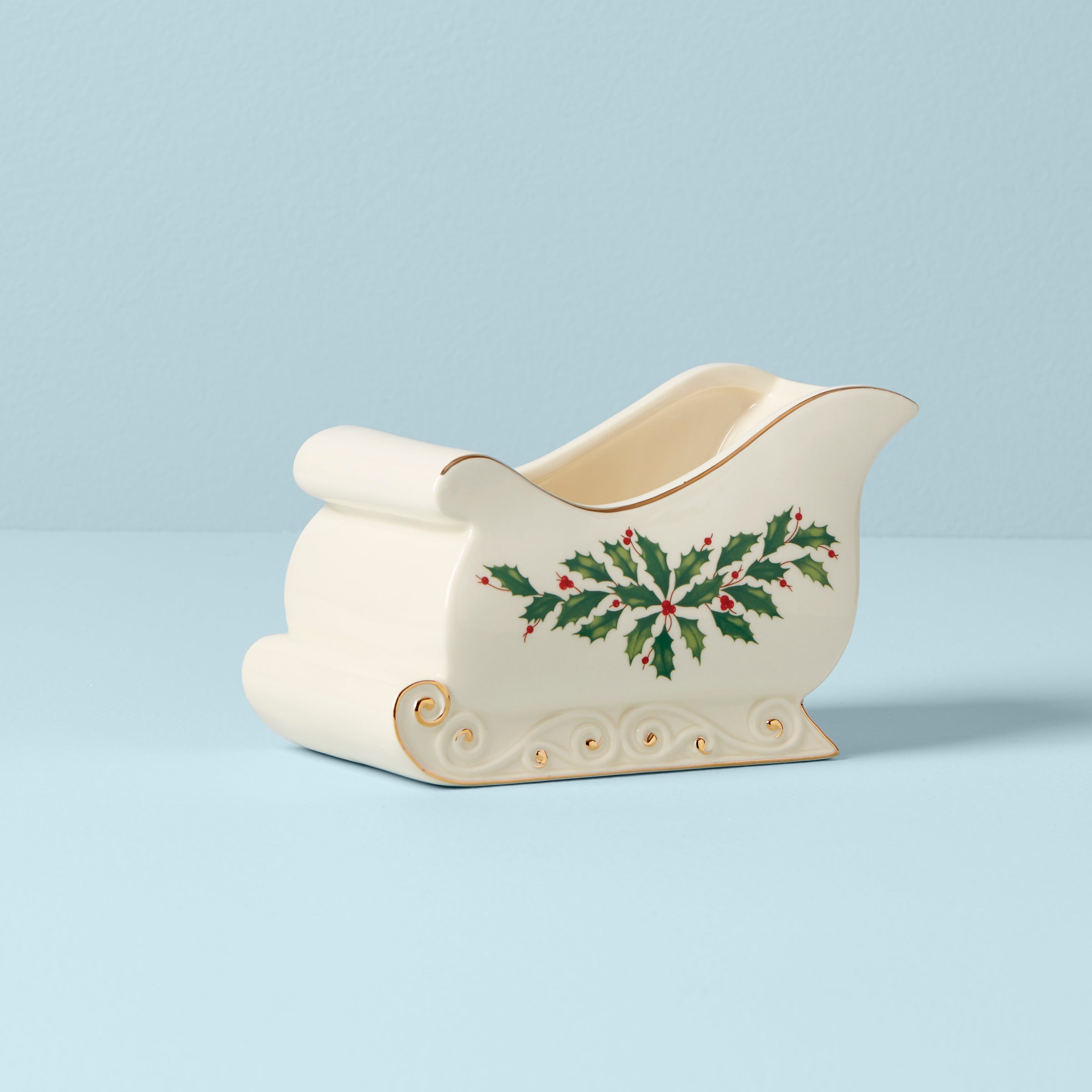 Holiday Sleigh Candy Dish with 24k Gold Accents | Santa's Treat Tray