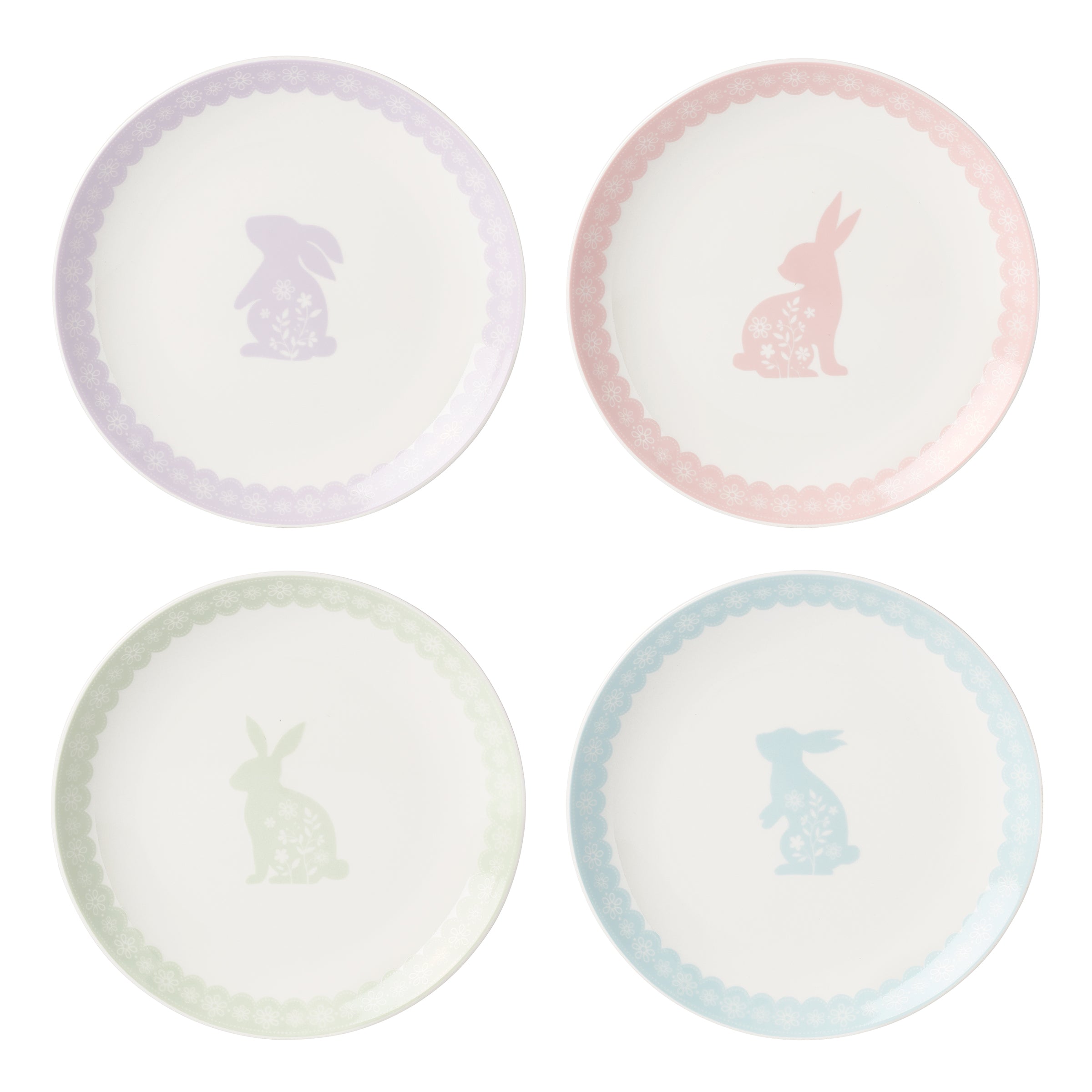 Easter Bunny Accent Plates - Set of 4 Porcelain Plates for Spring
