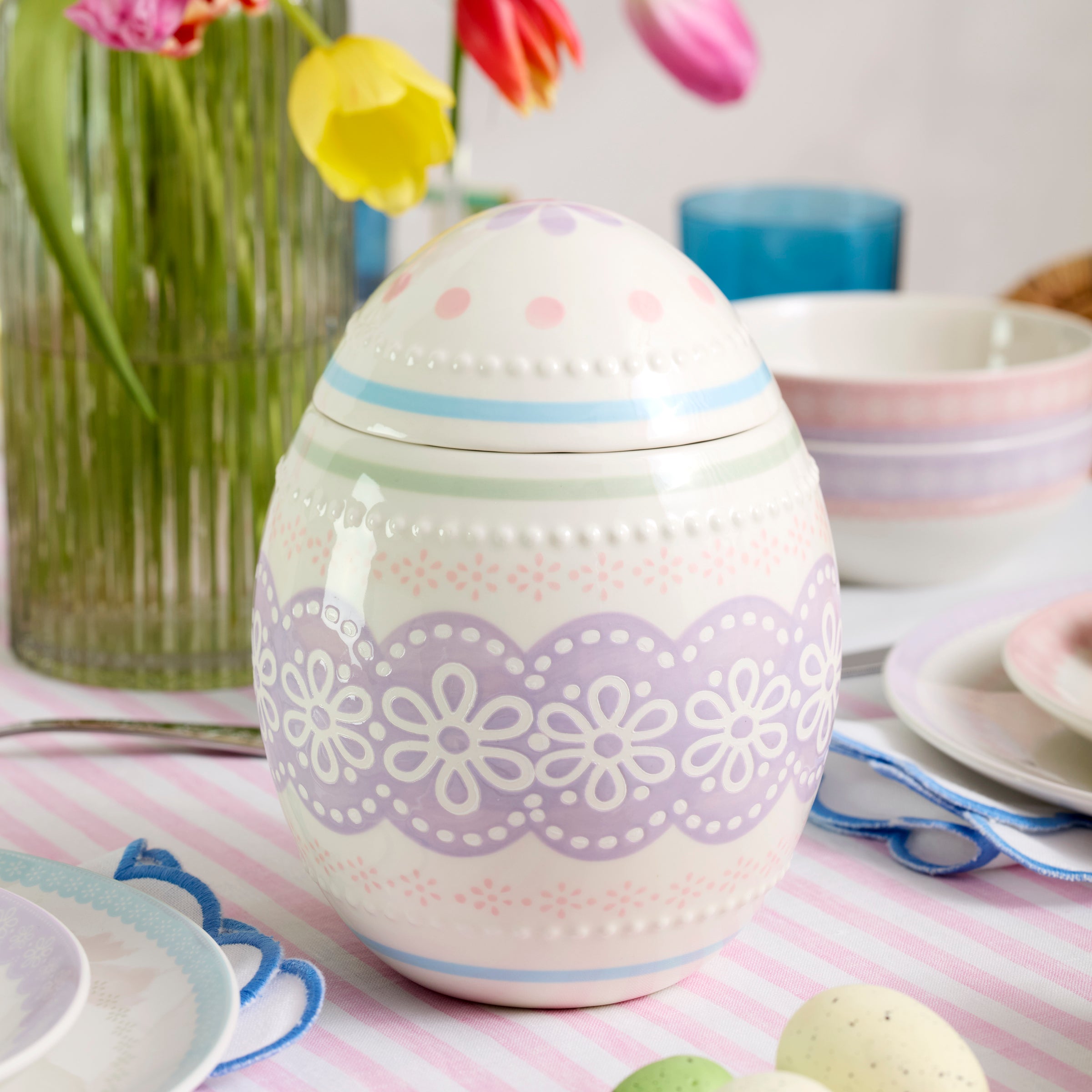 Porcelain Easter Egg Candy Jar for Spring Celebrations | Bunny Hop
