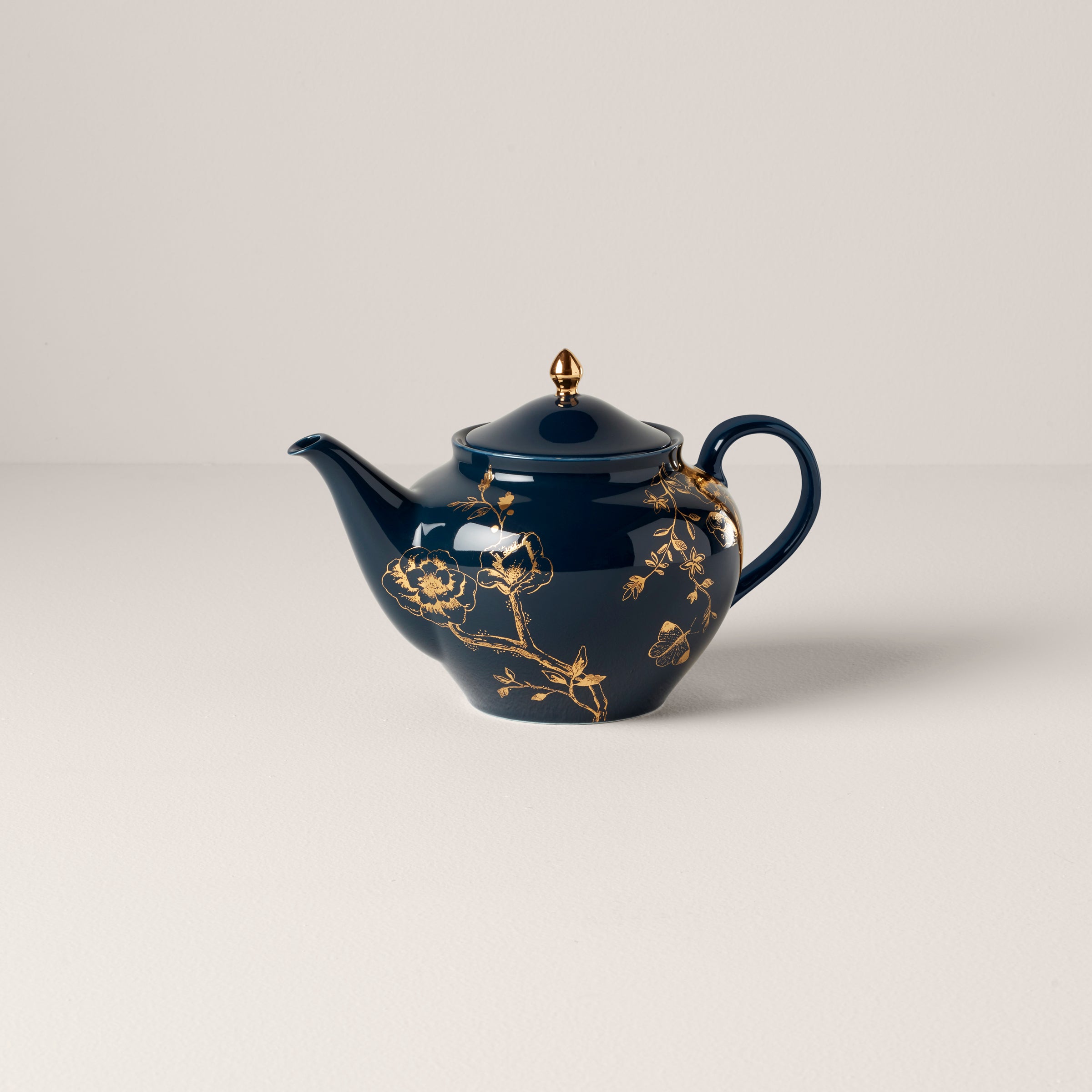 Floral Teapot with Golden Finish for Tea Lovers | Sprig & Vine Navy