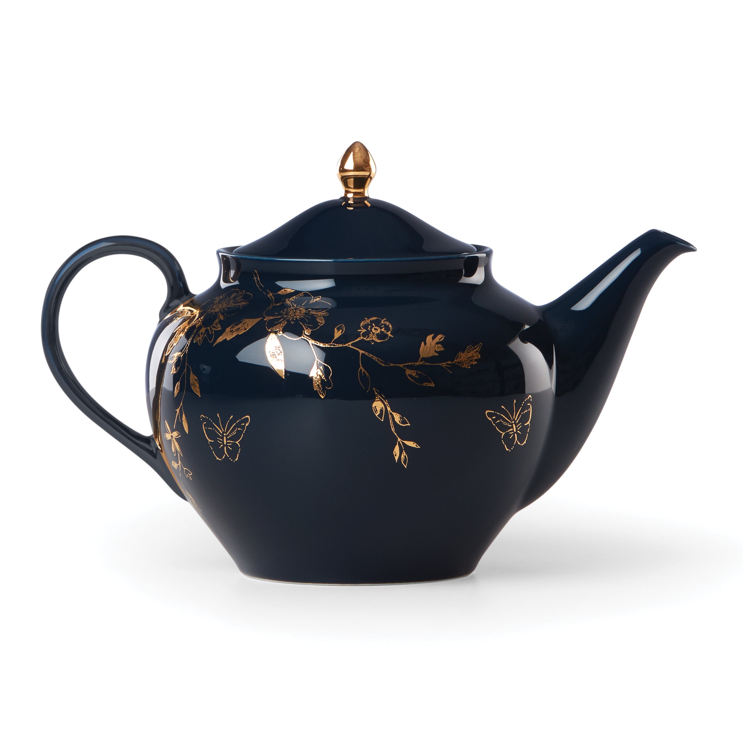 Floral Teapot with Golden Finish for Tea Lovers | Sprig & Vine Navy