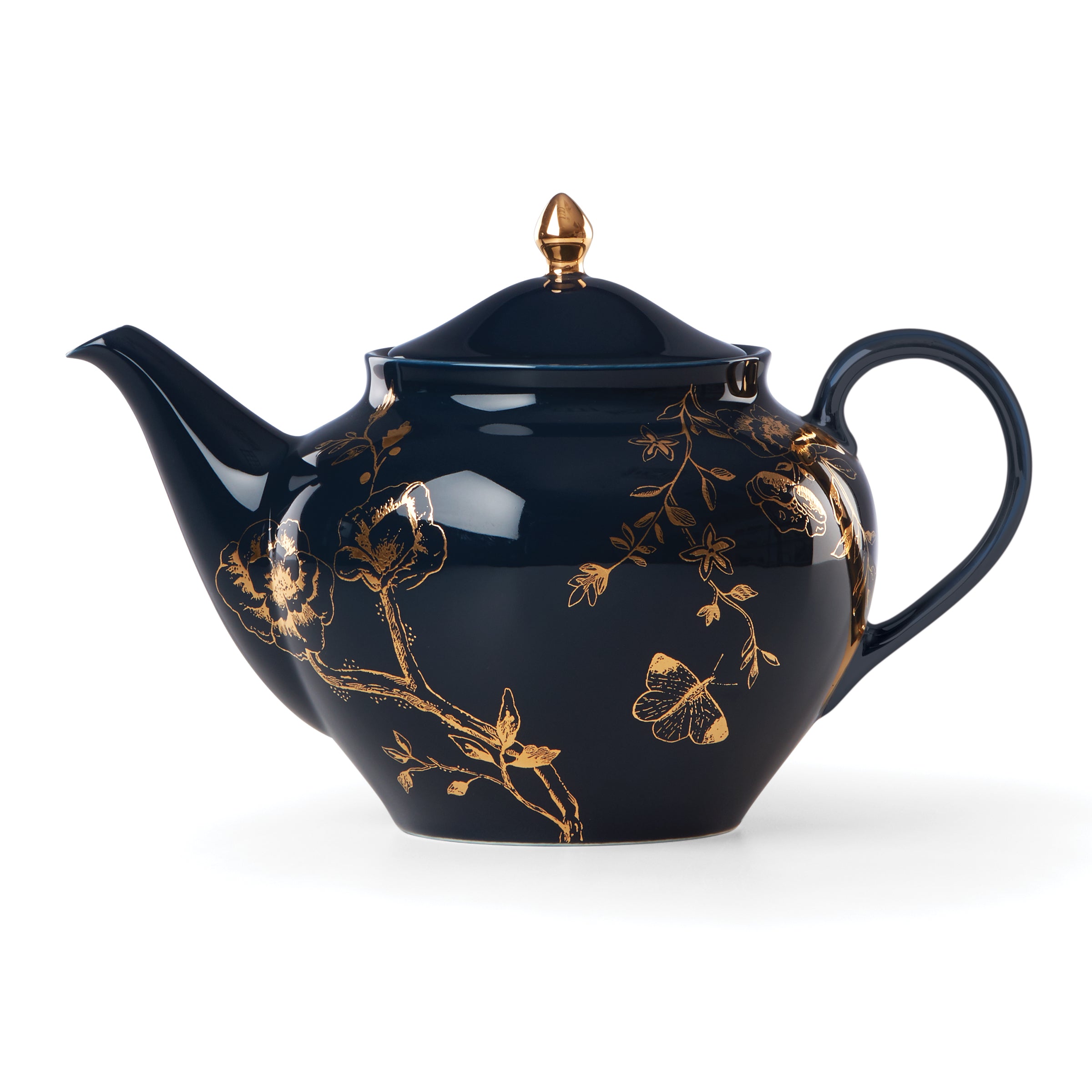 Floral Teapot with Golden Finish for Tea Lovers | Sprig & Vine Navy