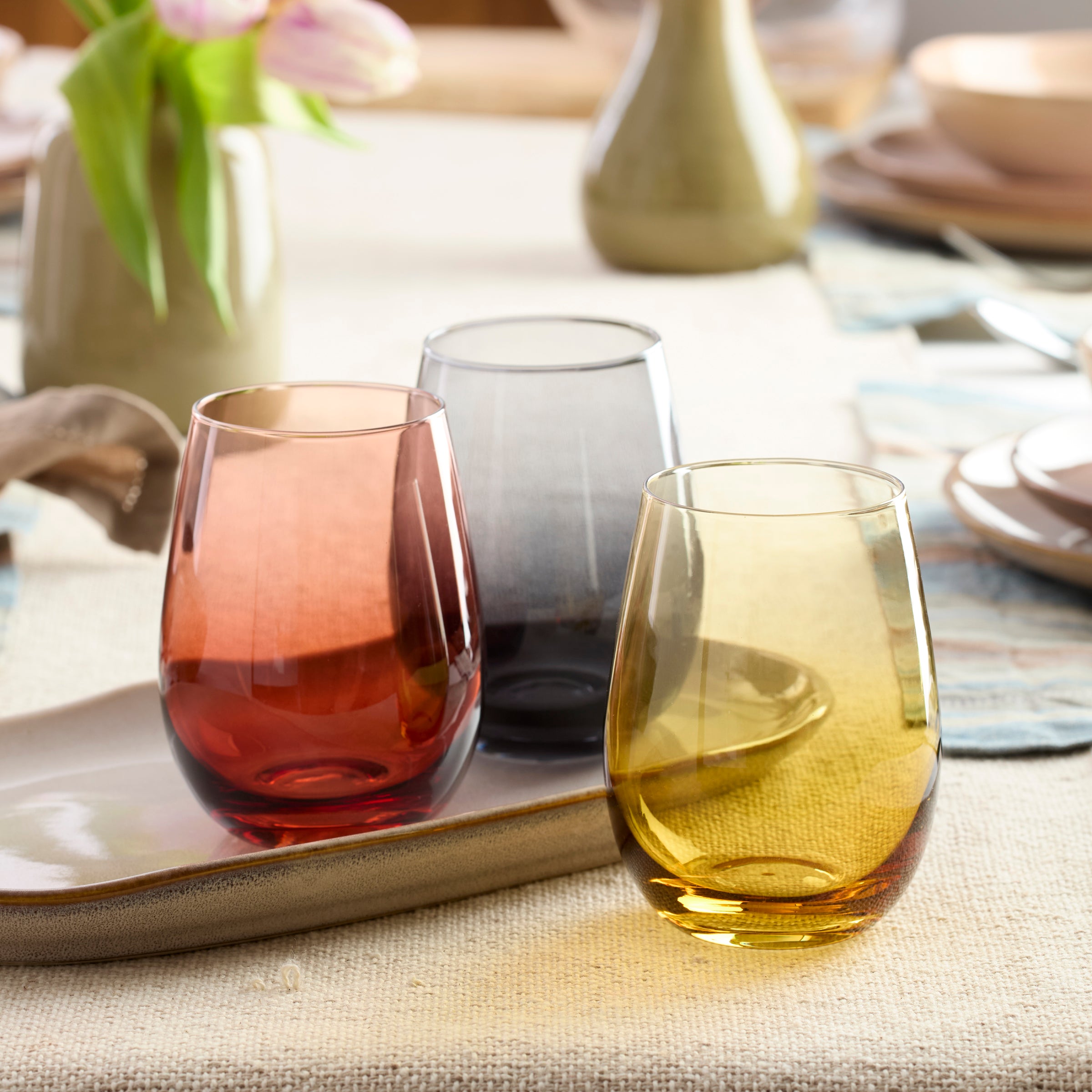 Ombre Stemless Wine Glasses Set of 4 for Cocktails & Brunch | Golden Hour