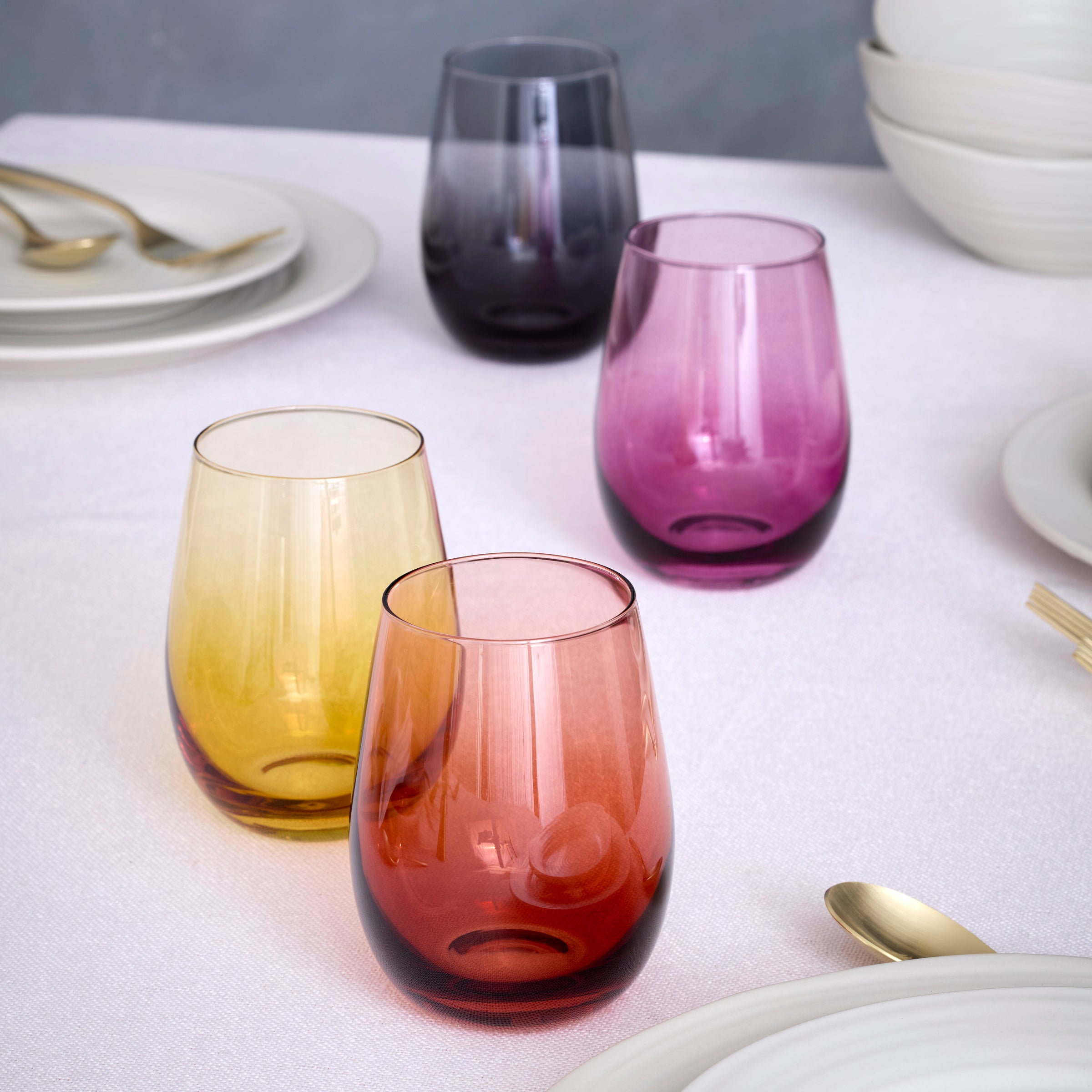 Ombre Stemless Wine Glasses Set of 4 for Cocktails & Brunch | Golden Hour