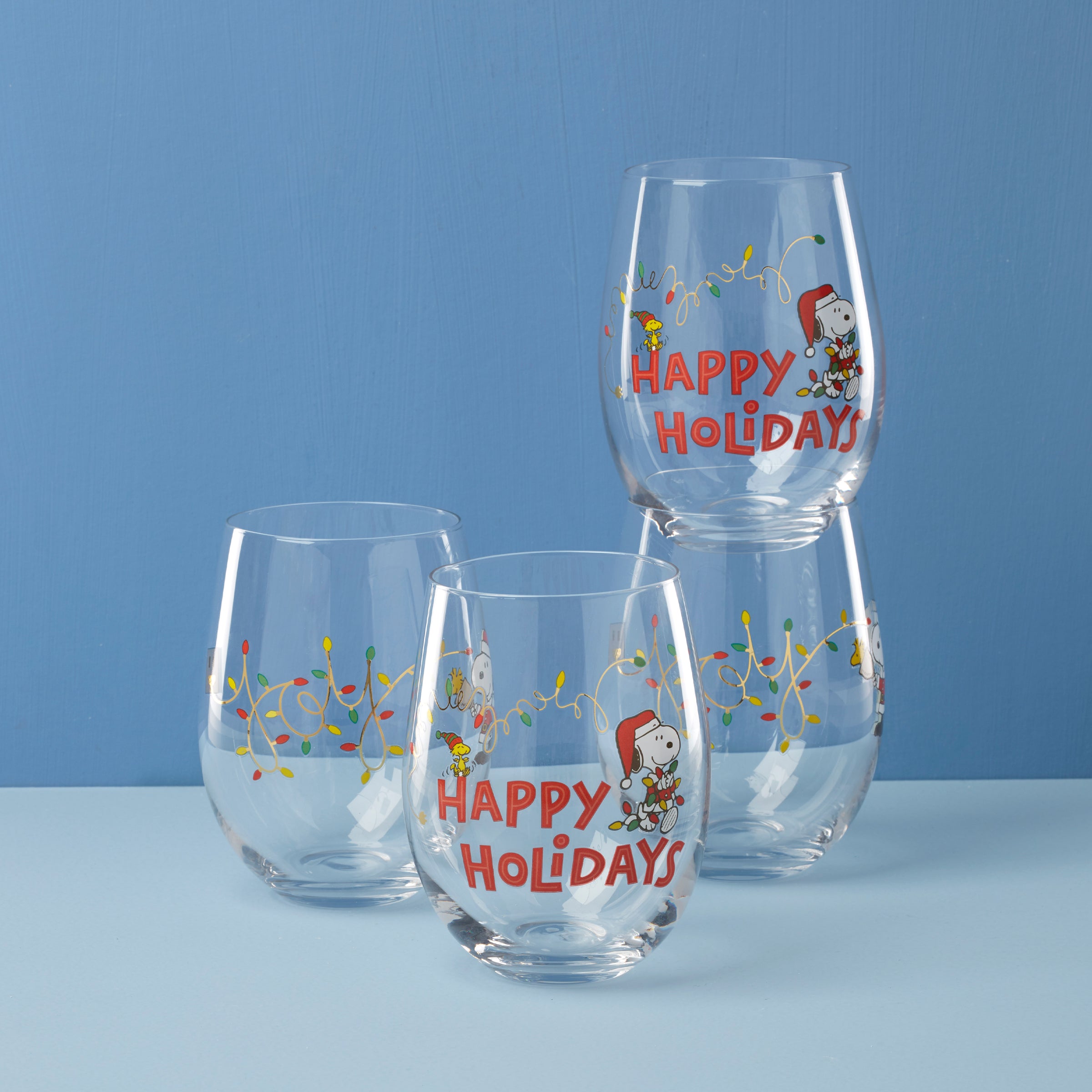 Festive Snoopy Christmas Glass Tumblers - Set of 4