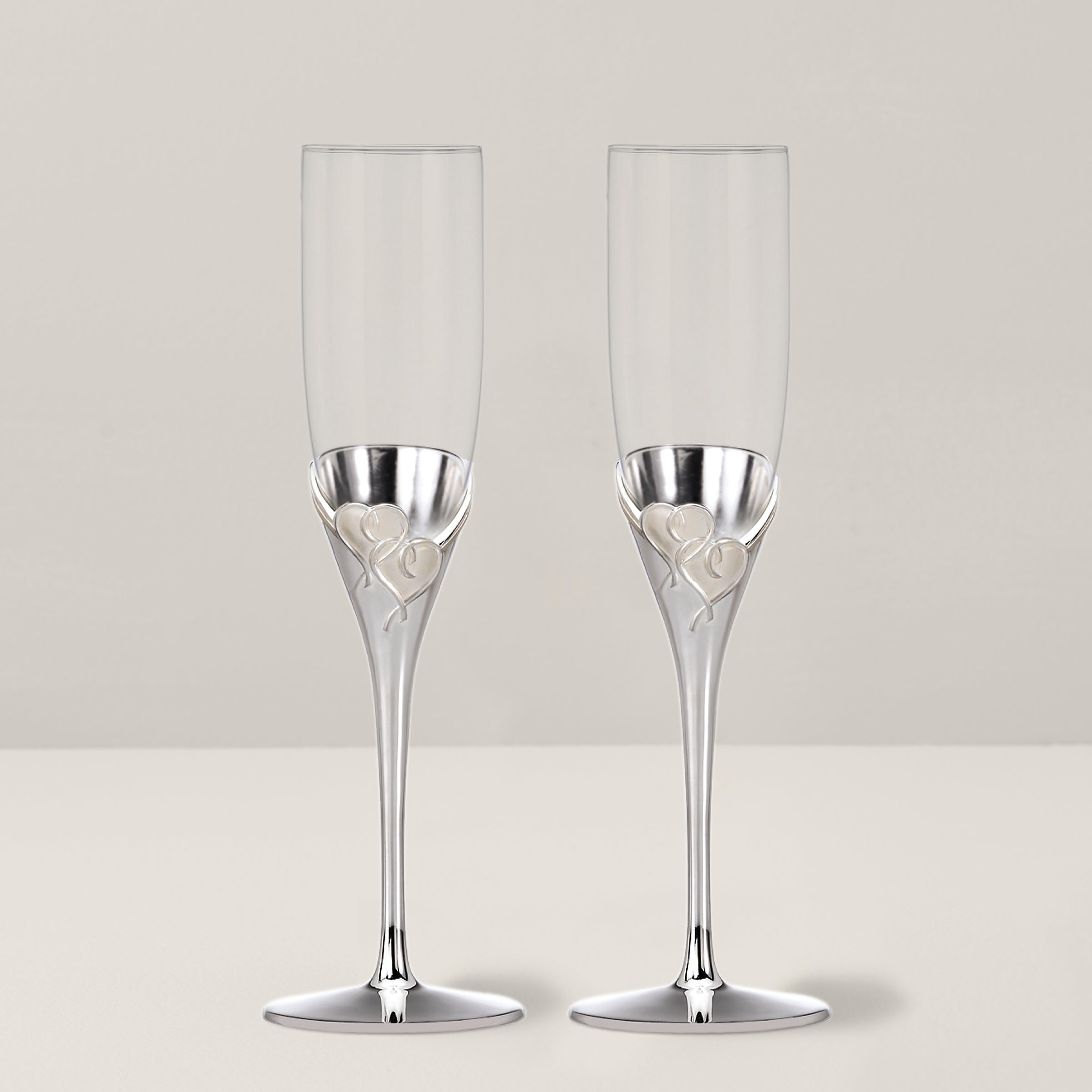 Silver-Plated Heart Champagne Flutes | True Love 2-Piece Set