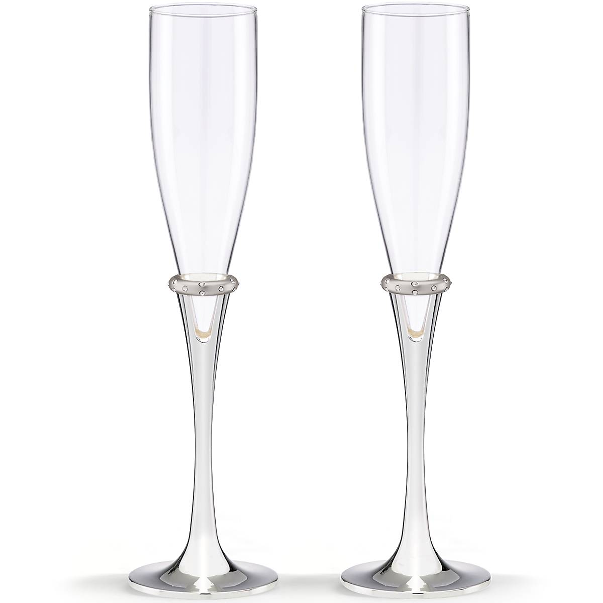 Silver-Plated Crystal Toasting Flutes for Weddings | Devotion Set