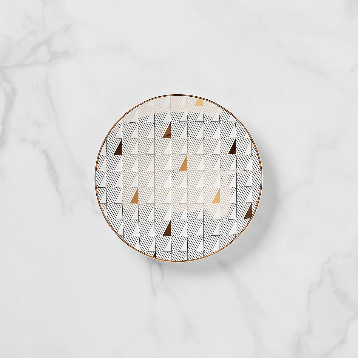 White Gold Geometric Salad Plate | Microwave & Dishwasher Safe | Trianna