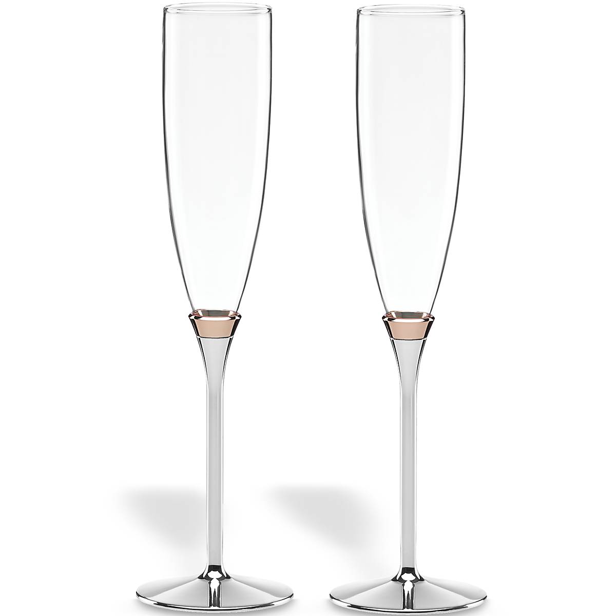 Silver-Plated Champagne Flute Set | Rosy Glow Collection