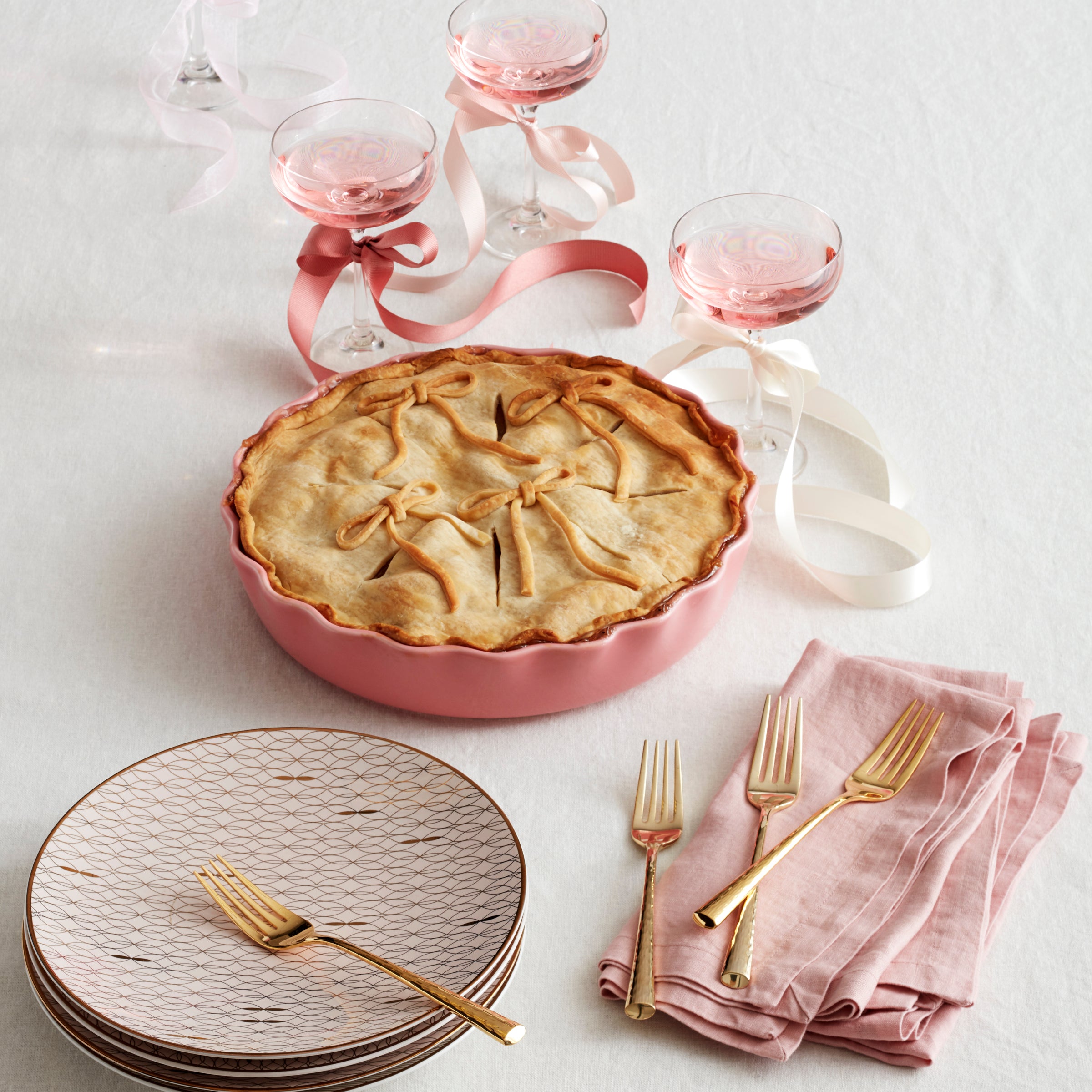 Gold Trim Blush Pink Salad Plate | Trianna Ceramic Coupe