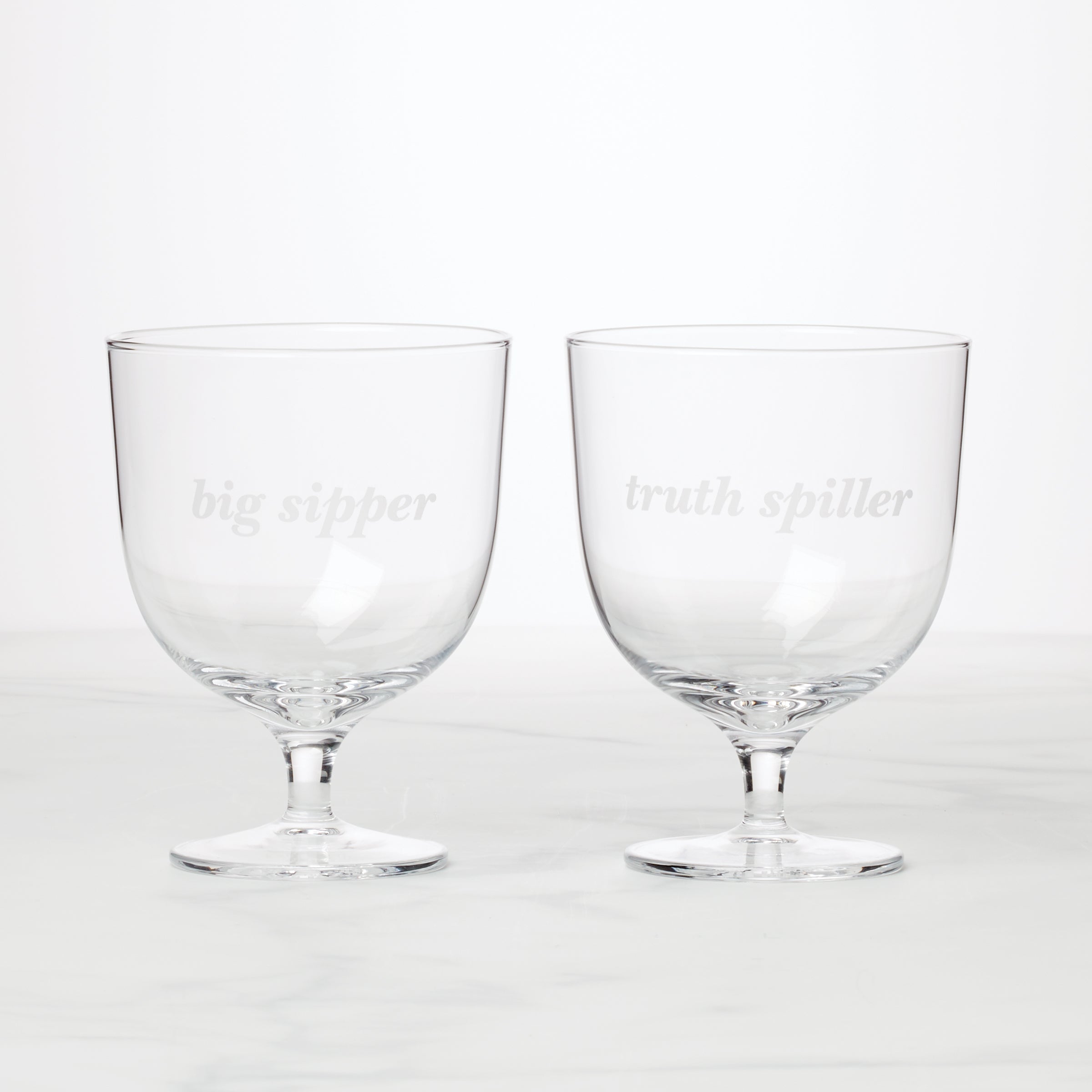 Wine Glasses Set of 2 - Truth Spiller & Big Sipper Short Glasses