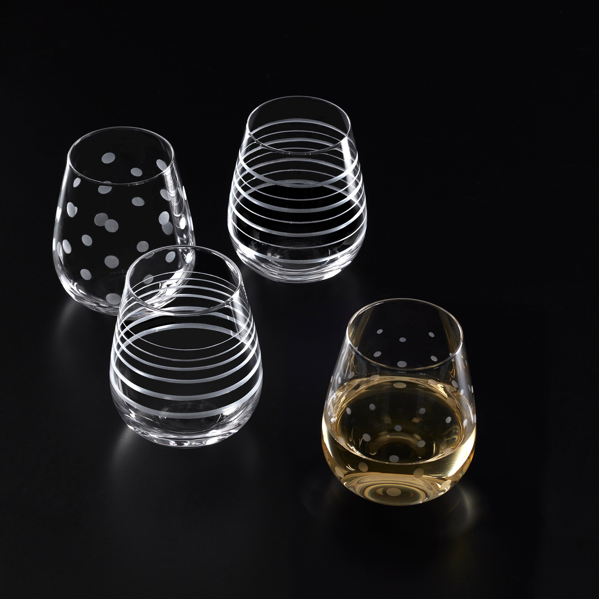 Stemless Wine Glasses Set of 4 with Etched Design | Mingle