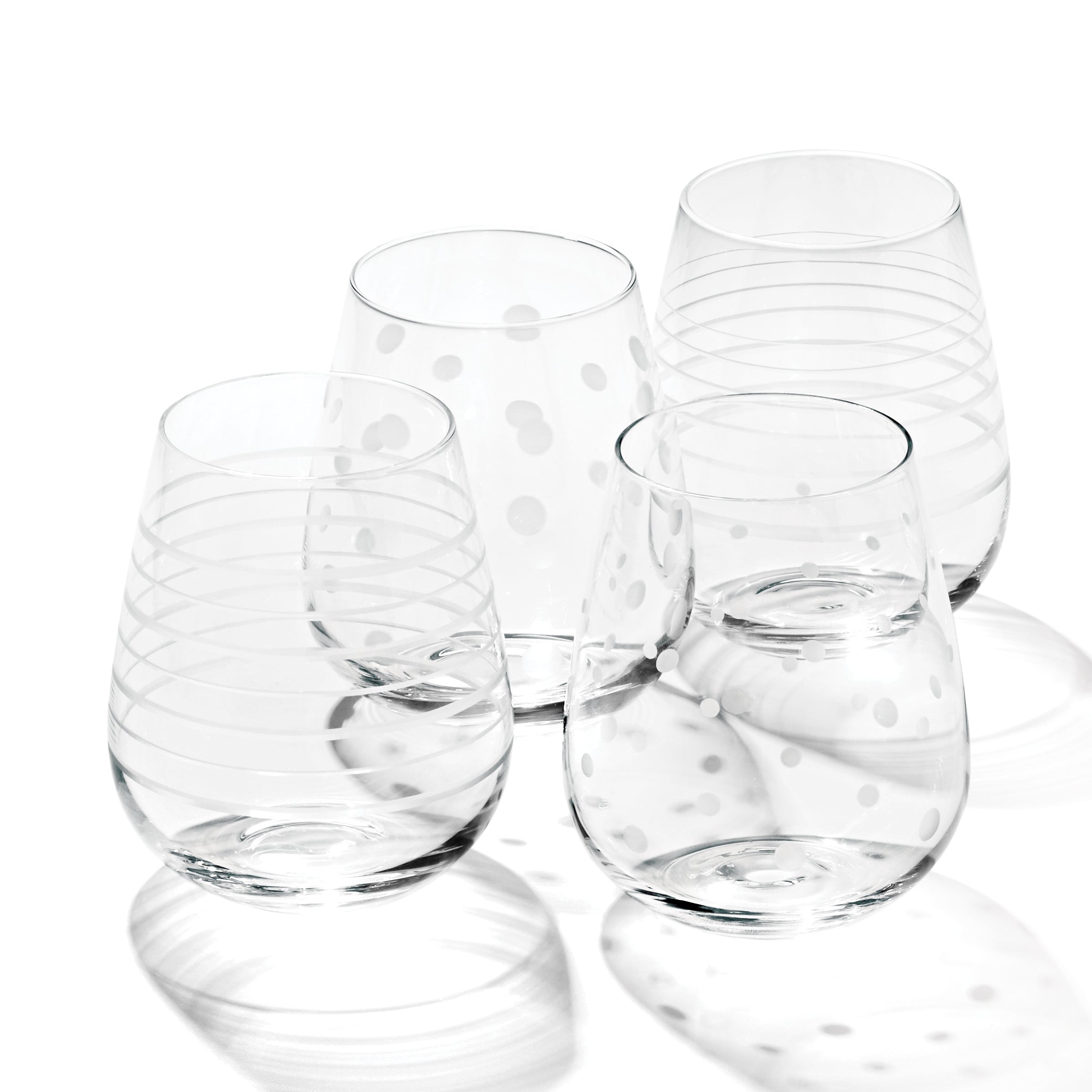 Stemless Wine Glasses Set of 4 with Etched Design | Mingle