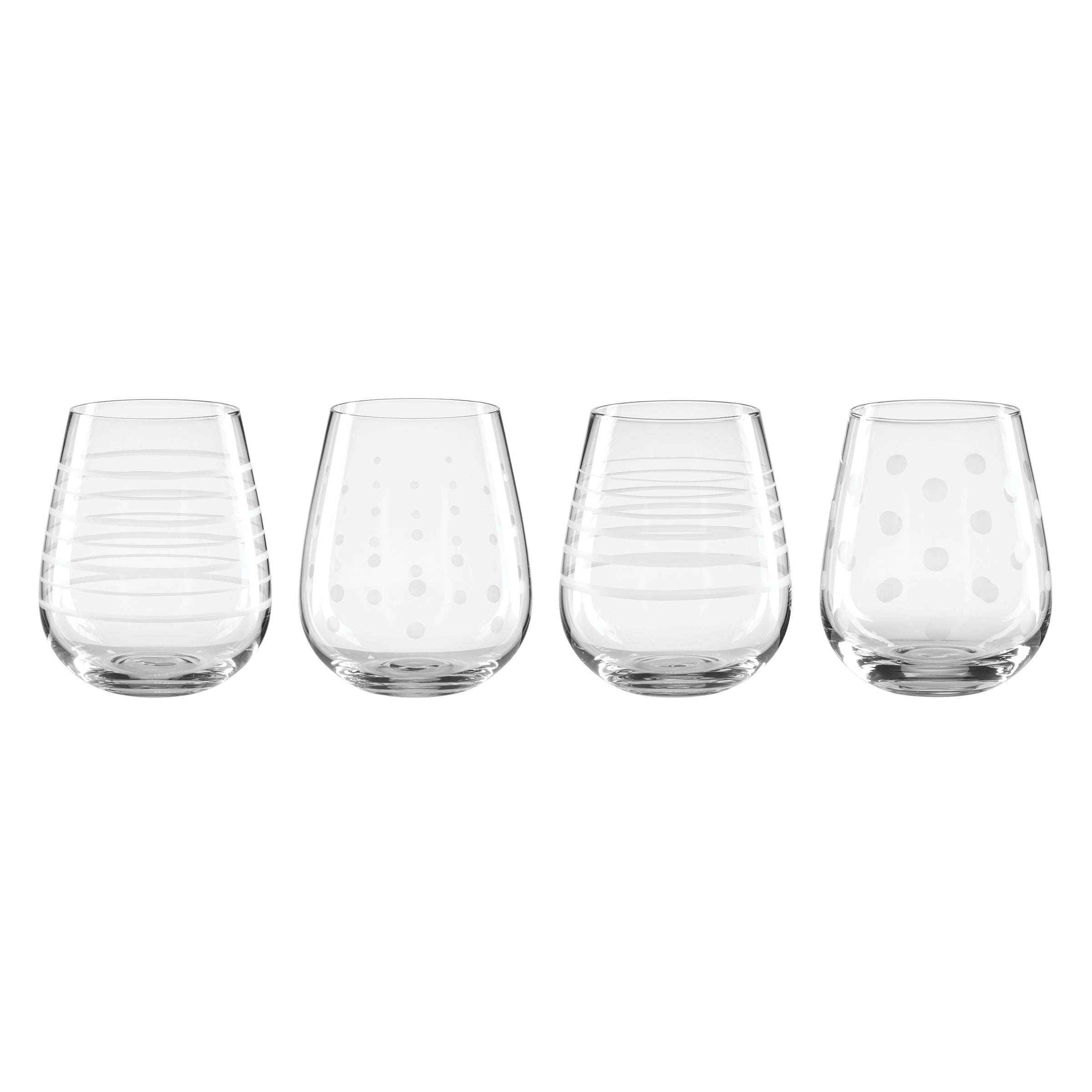 Stemless Wine Glasses Set of 4 with Etched Design | Mingle