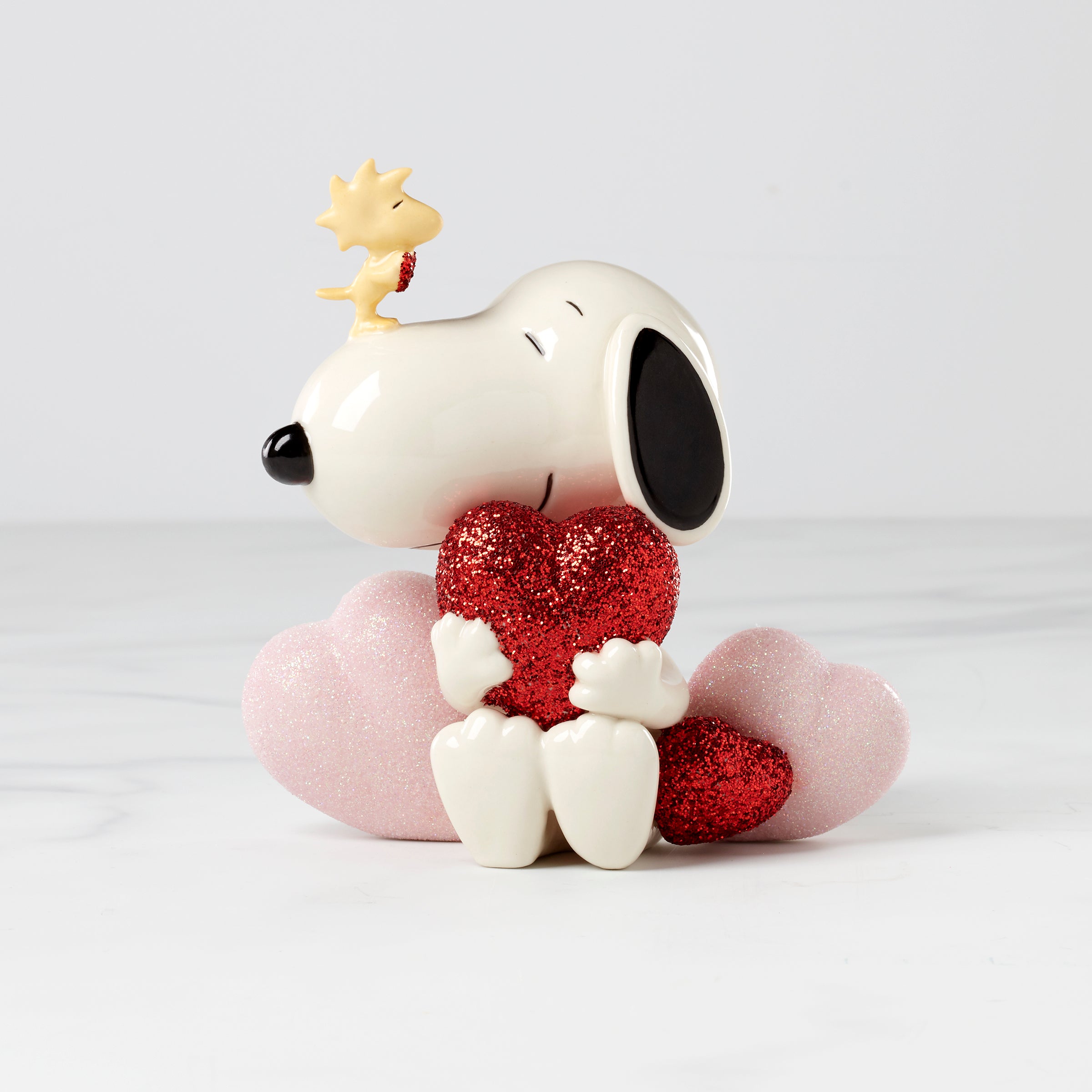 Valentine's Day Snoopy & Woodstock Figurine with Hearts & Glitter