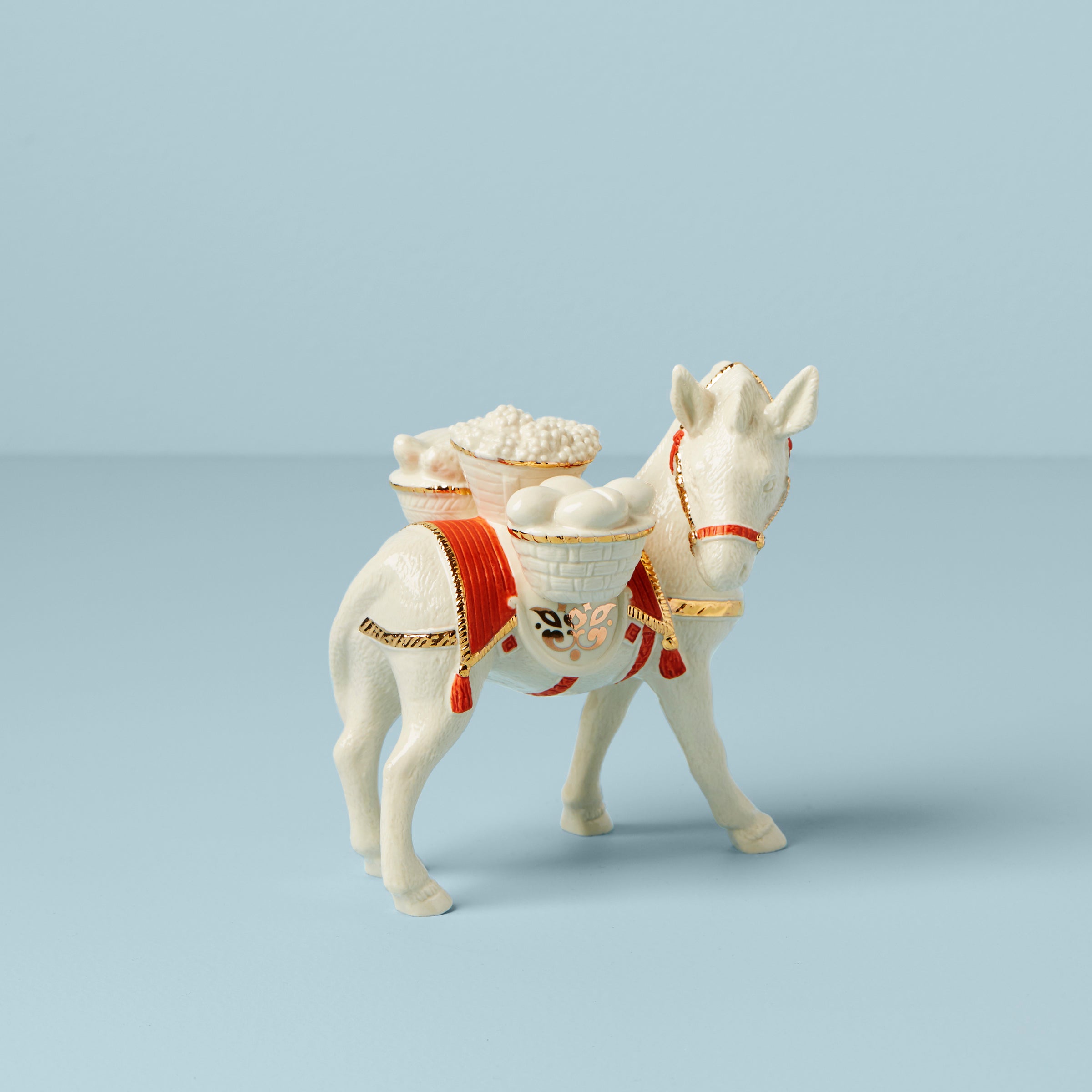 Hand-Painted Nativity Donkey Figurine with Gold Accents | First Blessing
