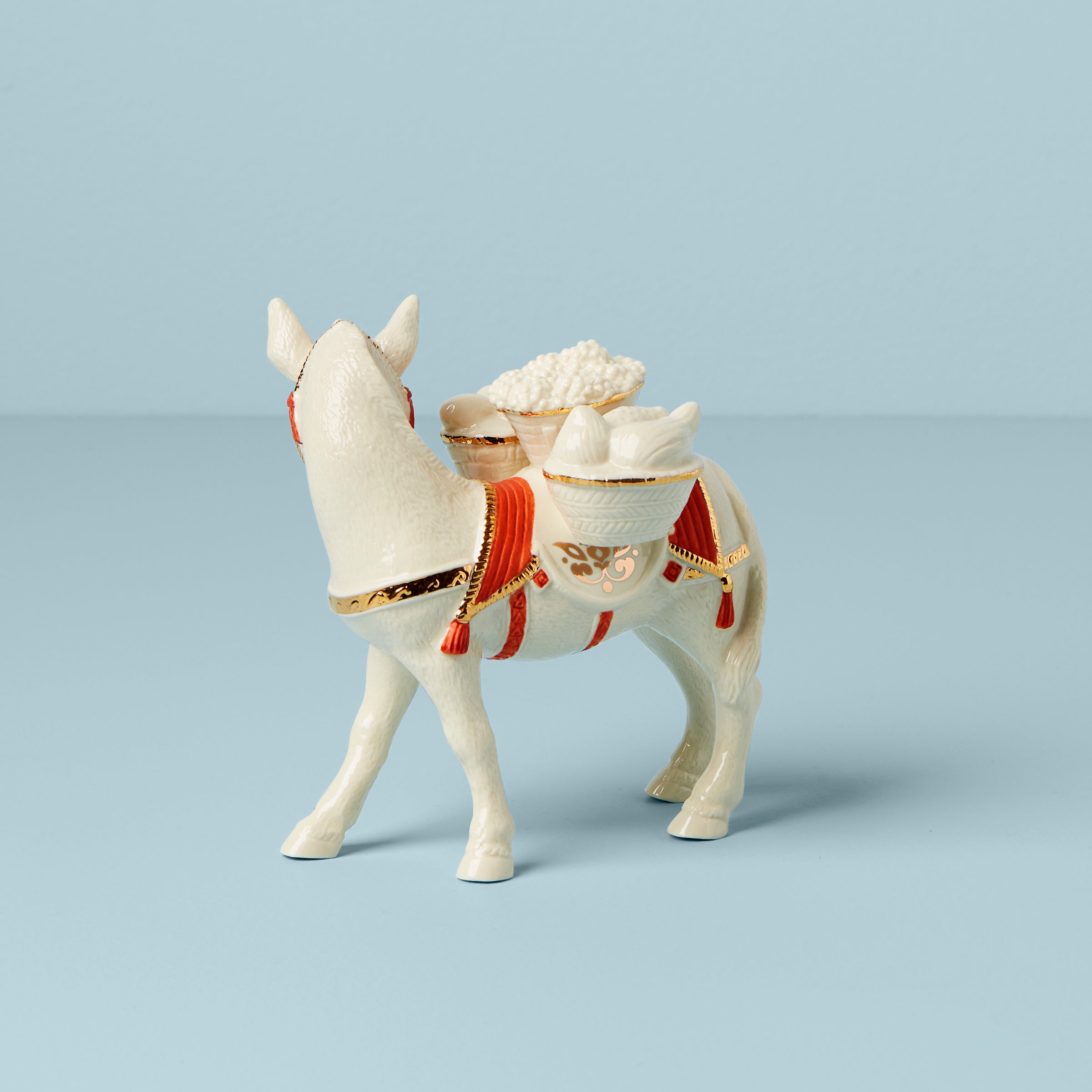 Hand-Painted Nativity Donkey Figurine with Gold Accents | First Blessing
