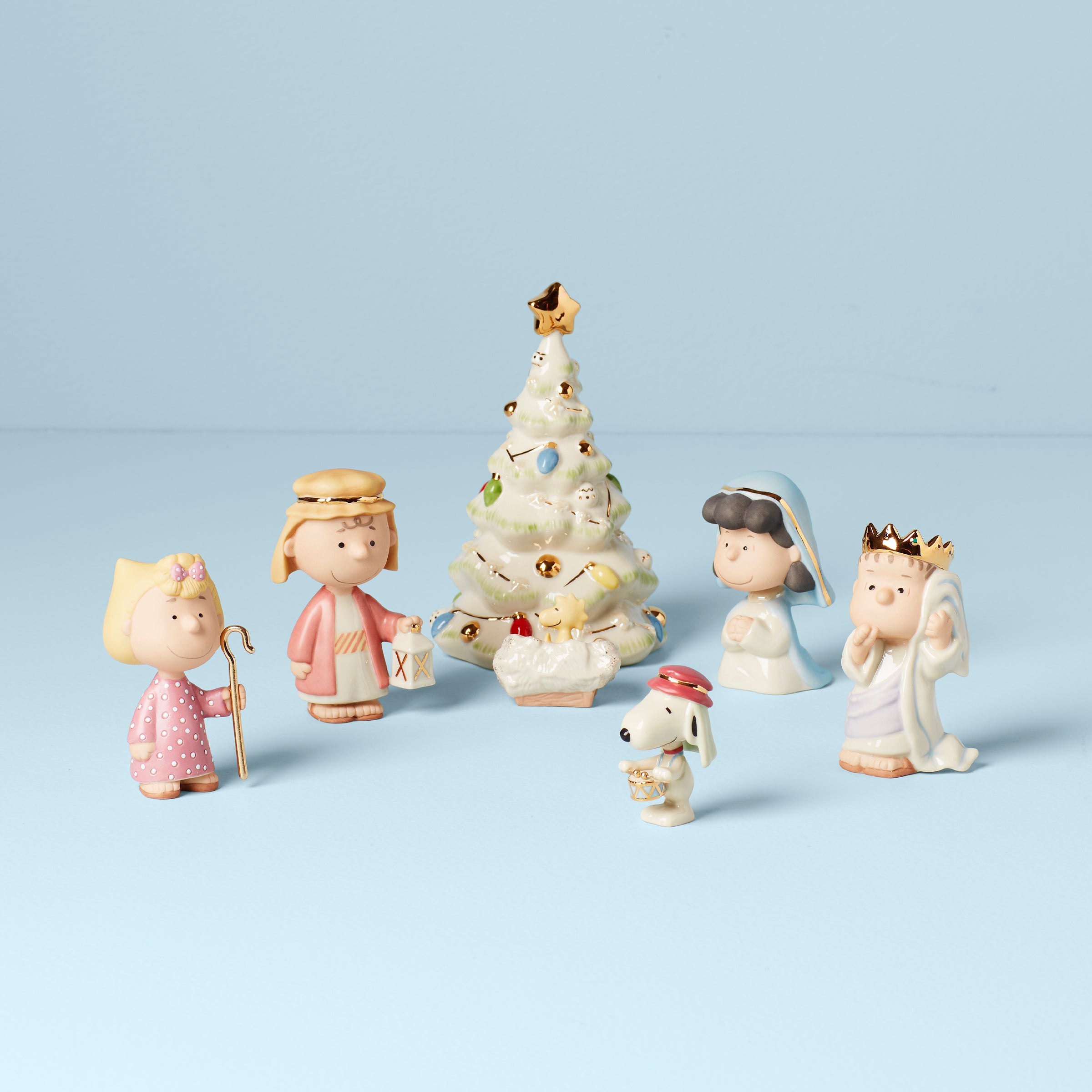 Hand-Painted Peanuts Christmas Nativity Figurine Set | 7-Piece