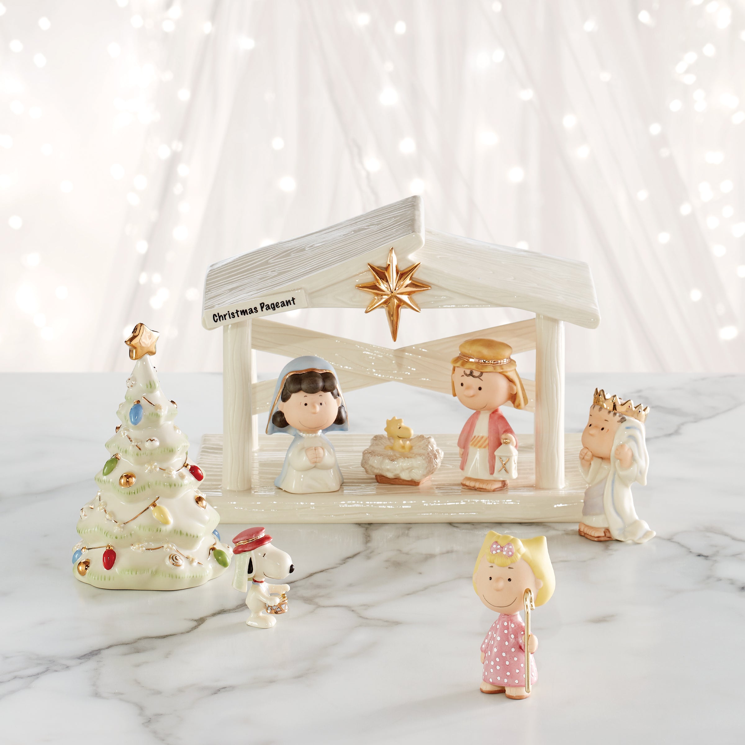 Hand-Painted Peanuts Christmas Nativity Figurine Set | 7-Piece