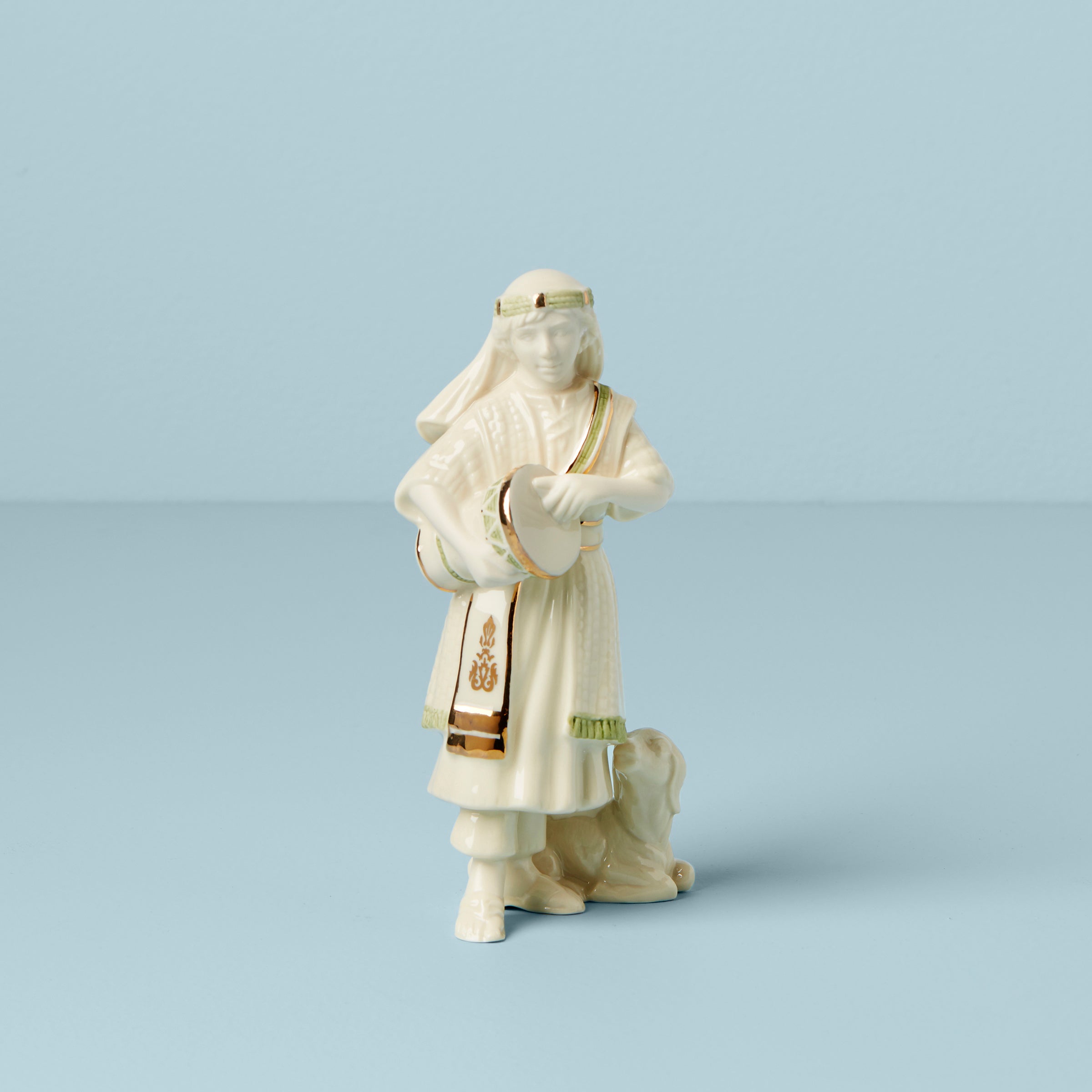 Ceramic Nativity Drummer Boy Figurine with Gold Accents | First Blessing