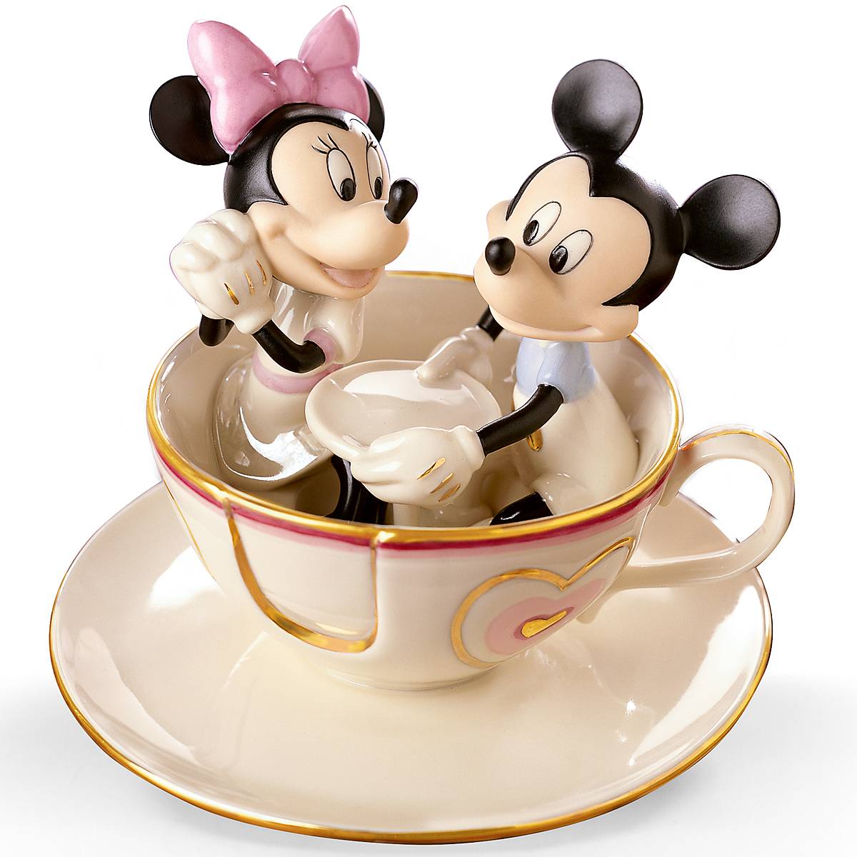 Porcelain Mickey & Minnie Teacup Figurine with 24K Gold Accents | Disney Collectible