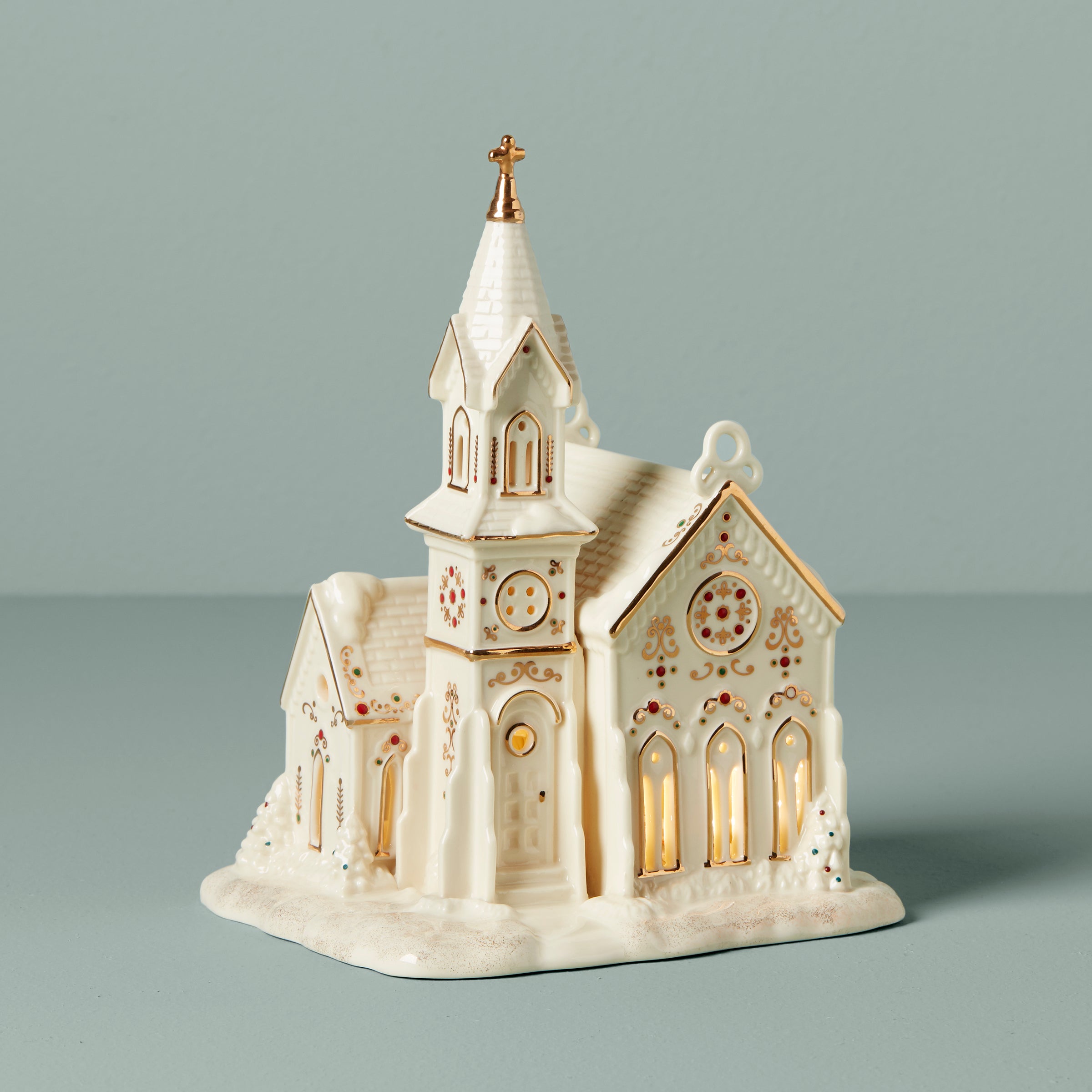 Light-Up Porcelain Church Figurine with 24k Gold Accents | Mistletoe Park