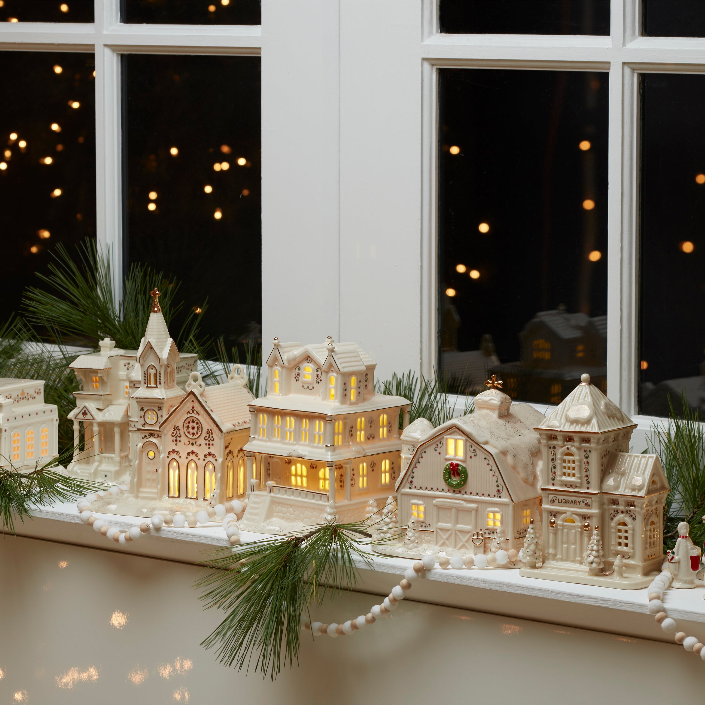 Porcelain Christmas Village Set with Light-Up Cottage & Carolers | Mistletoe Park