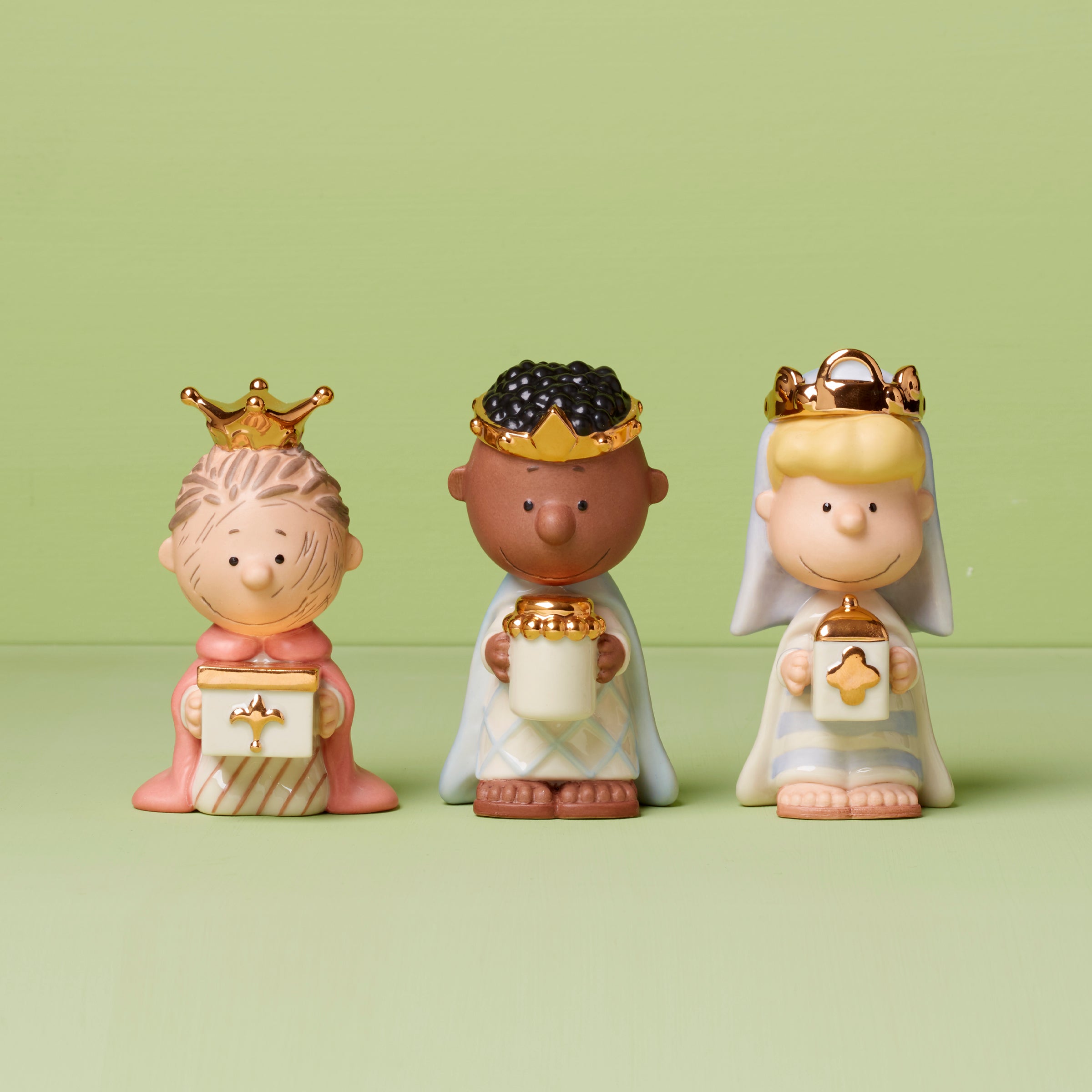 Peanuts Nativity Figurine - 3 Kings with Gold Accents | Hand-Painted Porcelain