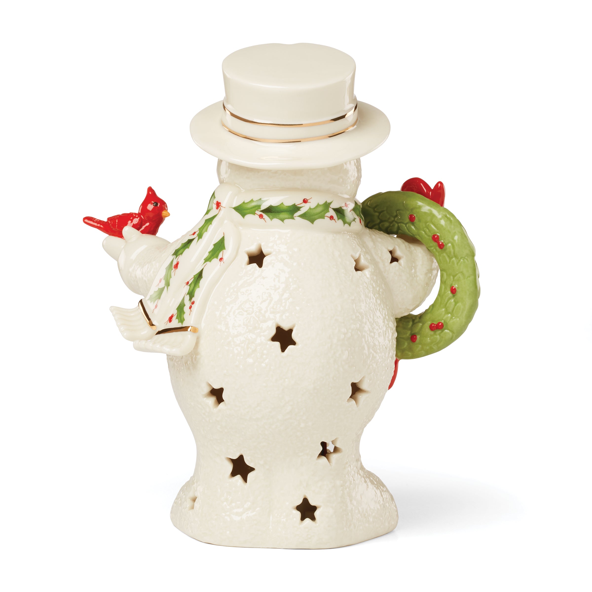 Snowman Figurine with Wreath & Gold Accents | Happy Holly Days