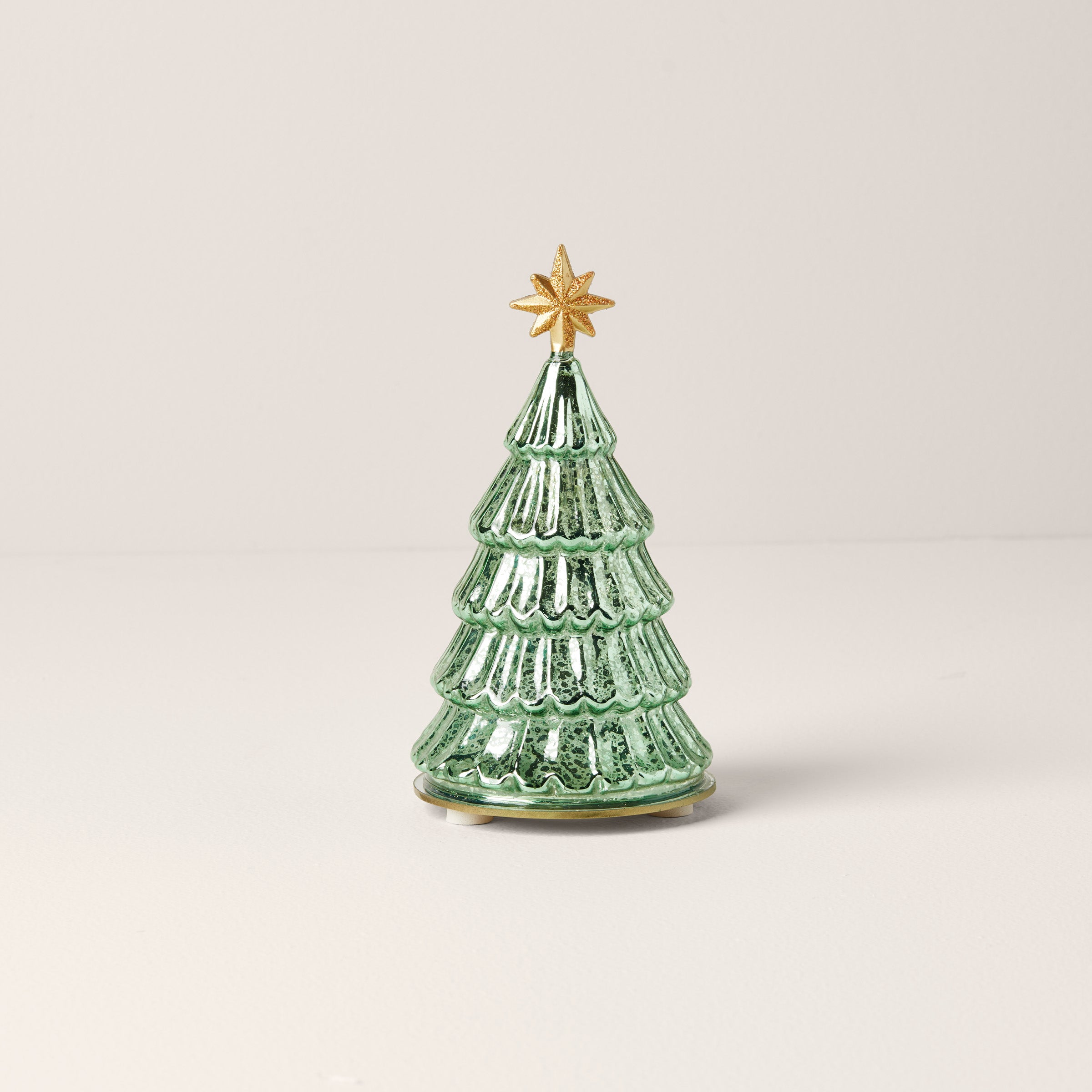 Lit Pine Tree Figurine with Golden Star | Radiant Light Glow