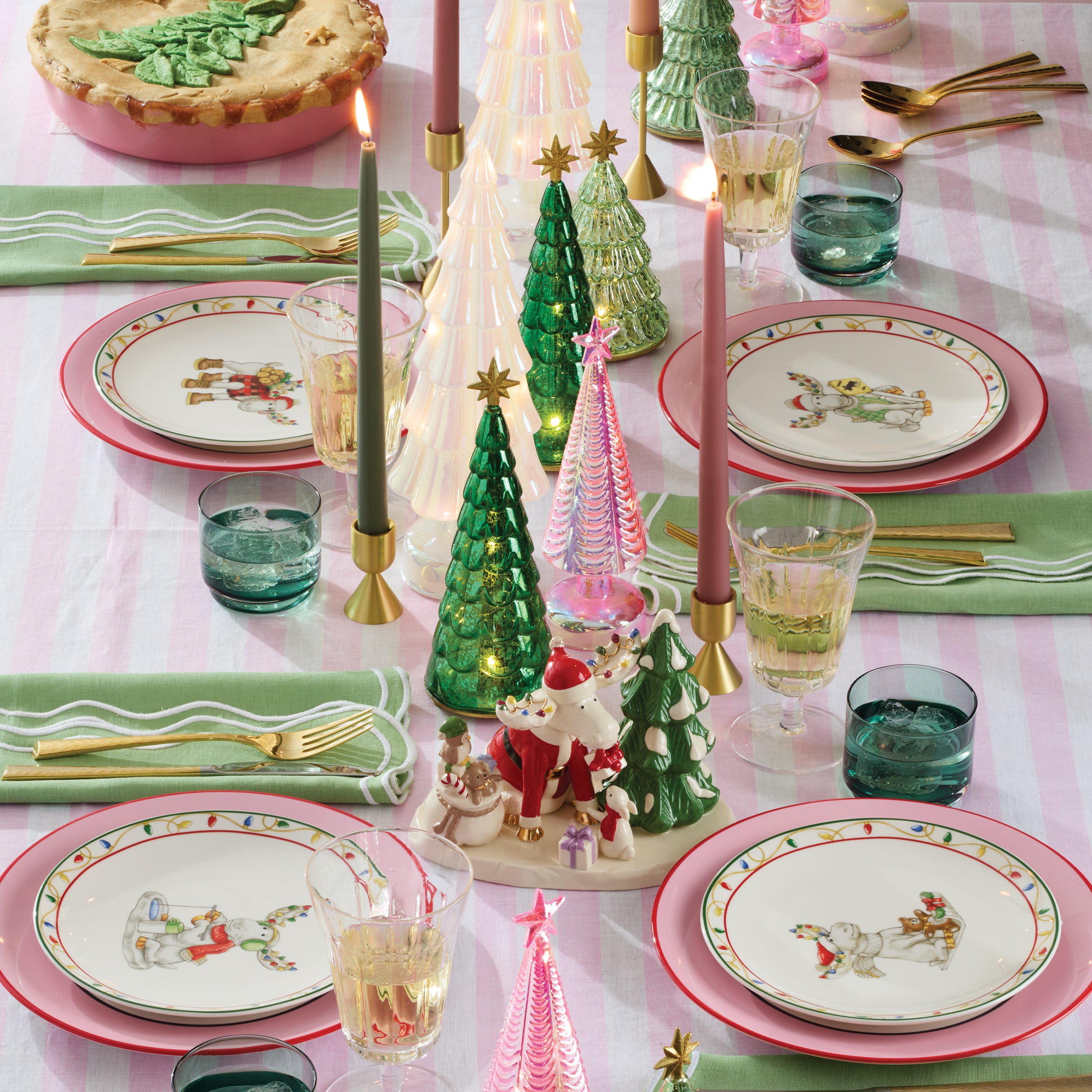 Lit Pine Tree Figurine with Golden Star | Radiant Light Glow