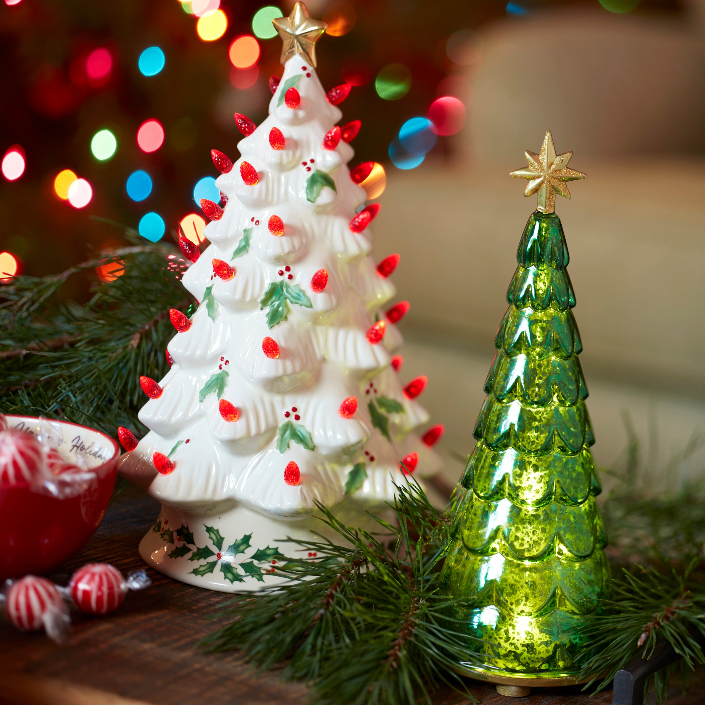 Lit Jewel Tone Christmas Tree with Gold Star | Radiant Light