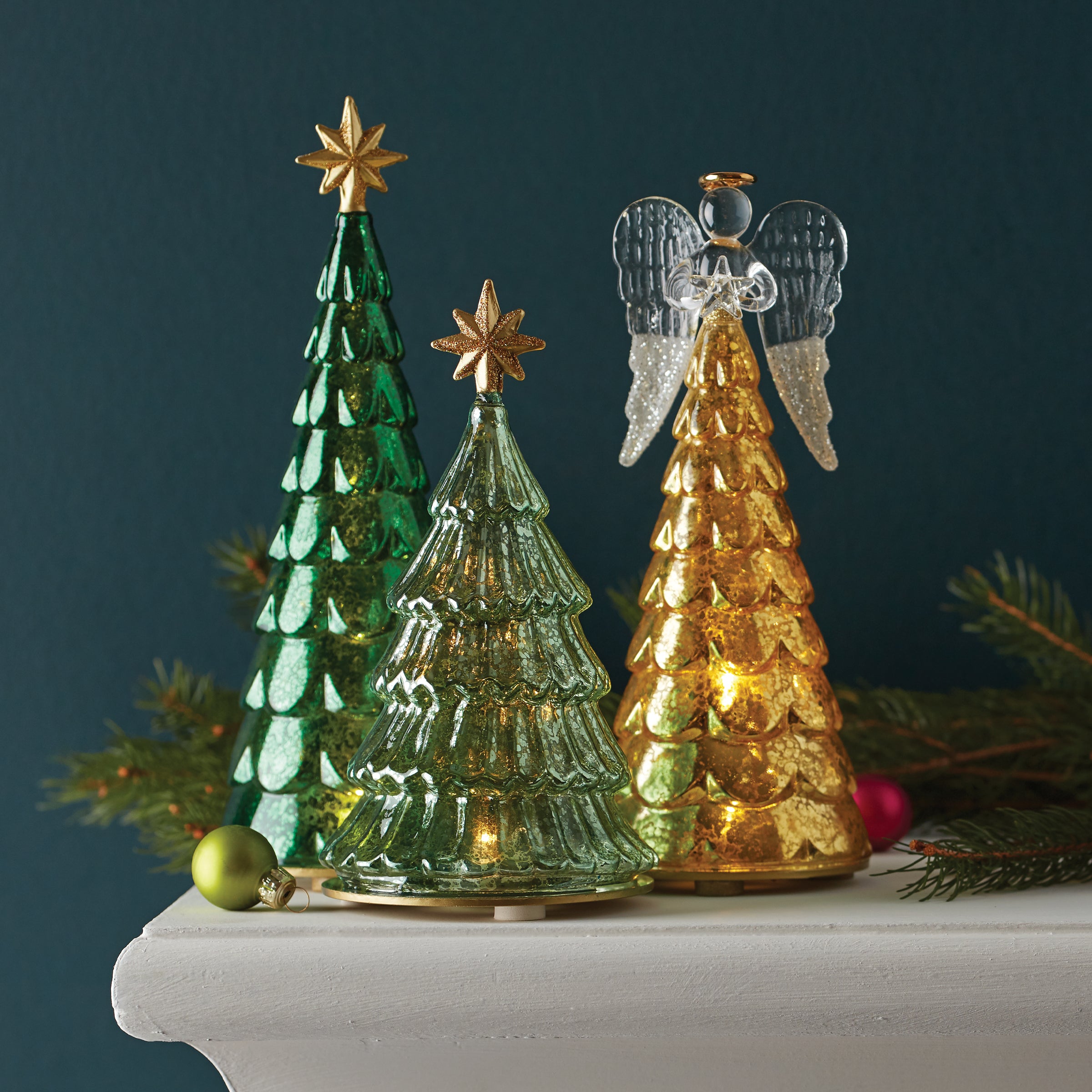 Lit Jewel Tone Christmas Tree with Gold Star | Radiant Light