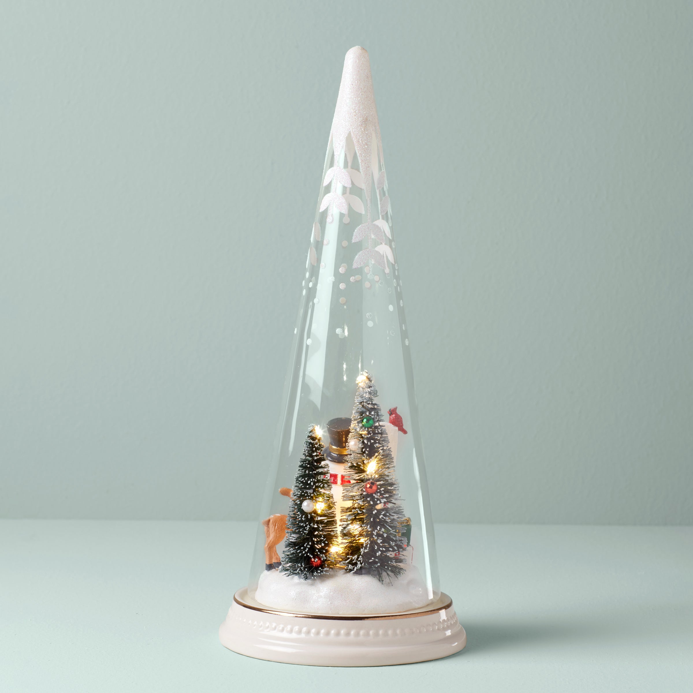 Lit Christmas Cone with Snowman Scene | North Pole Decor