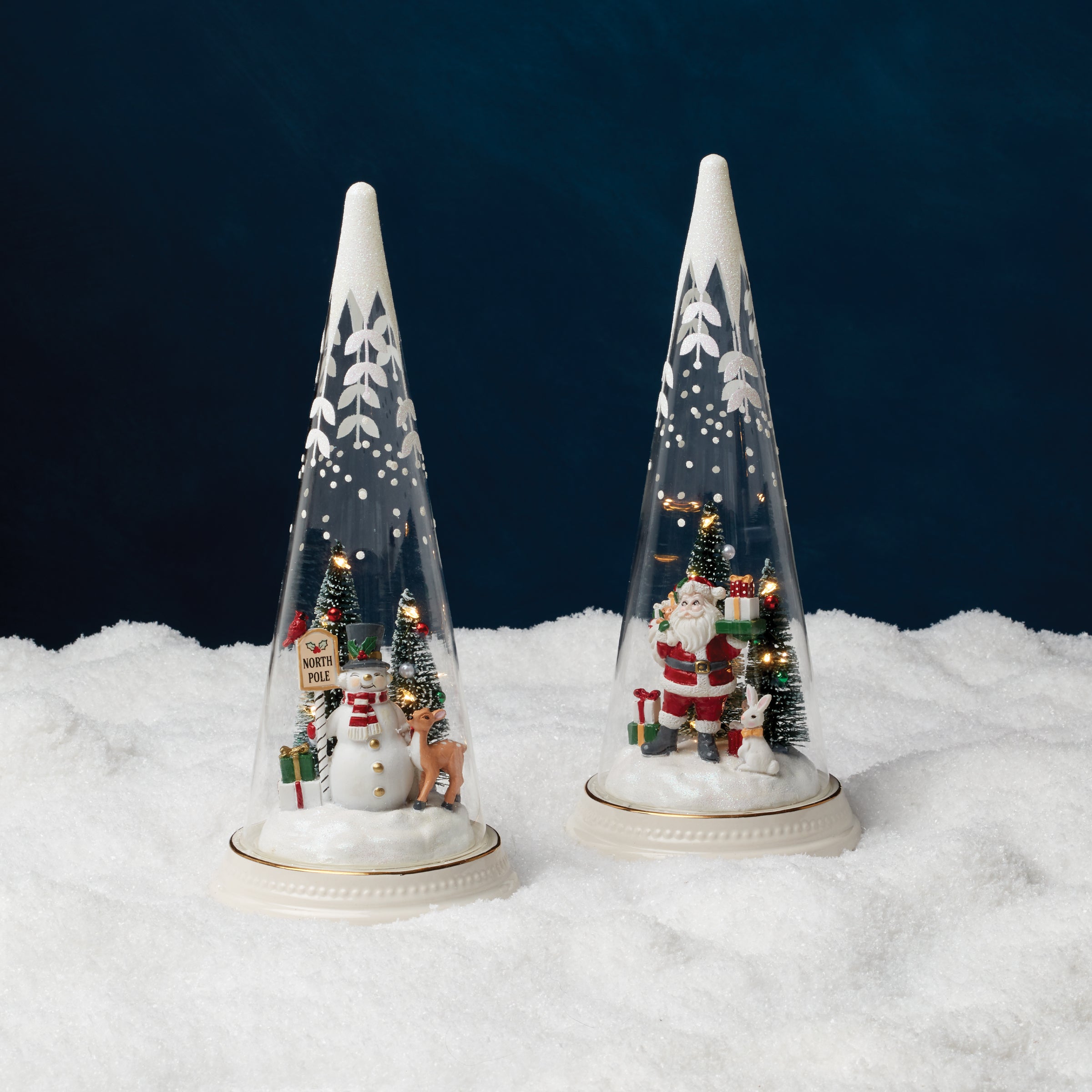 Lit Christmas Cone with Snowman Scene | North Pole Decor