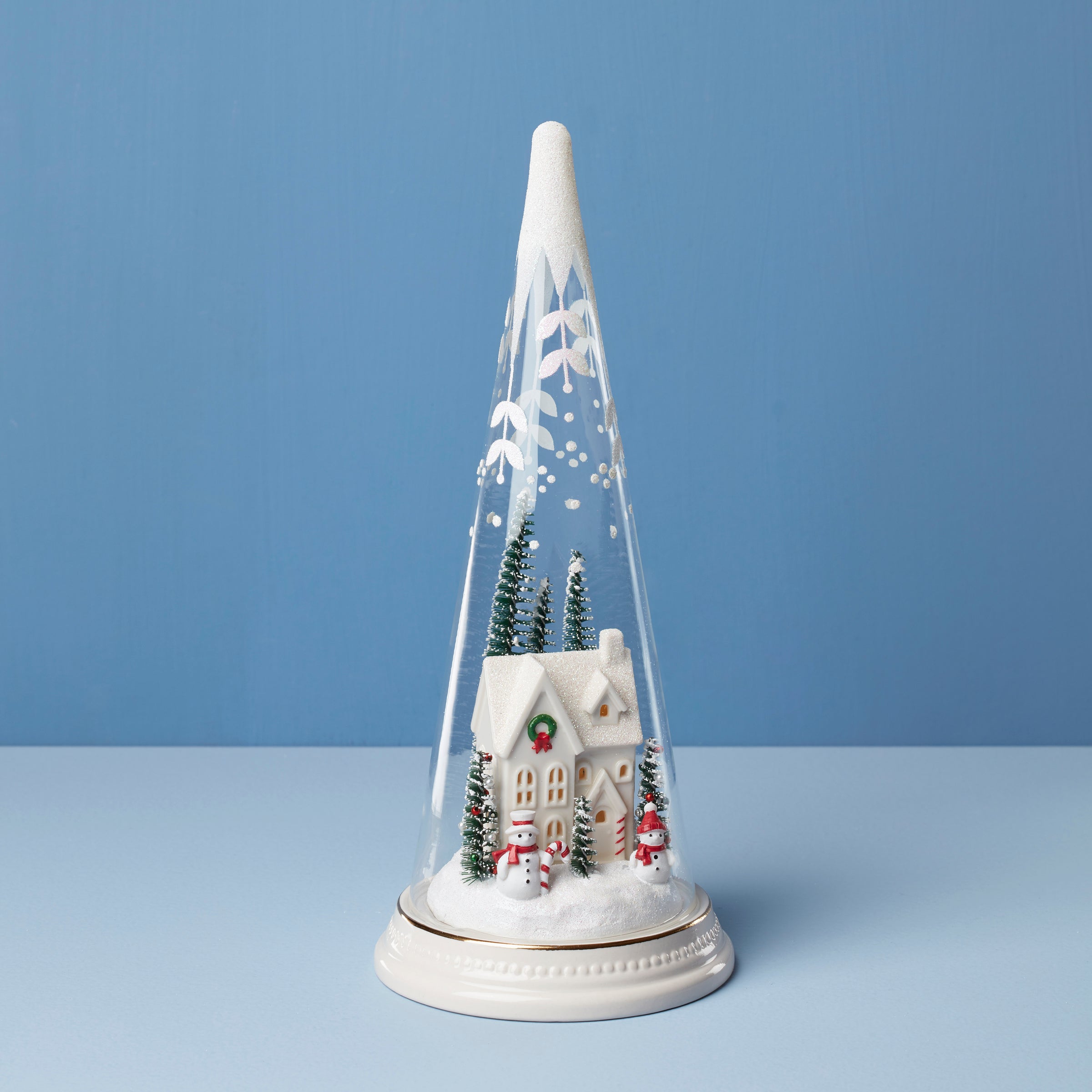 Farmhouse Christmas Cone Light with Snow Scene | Holiday Decor