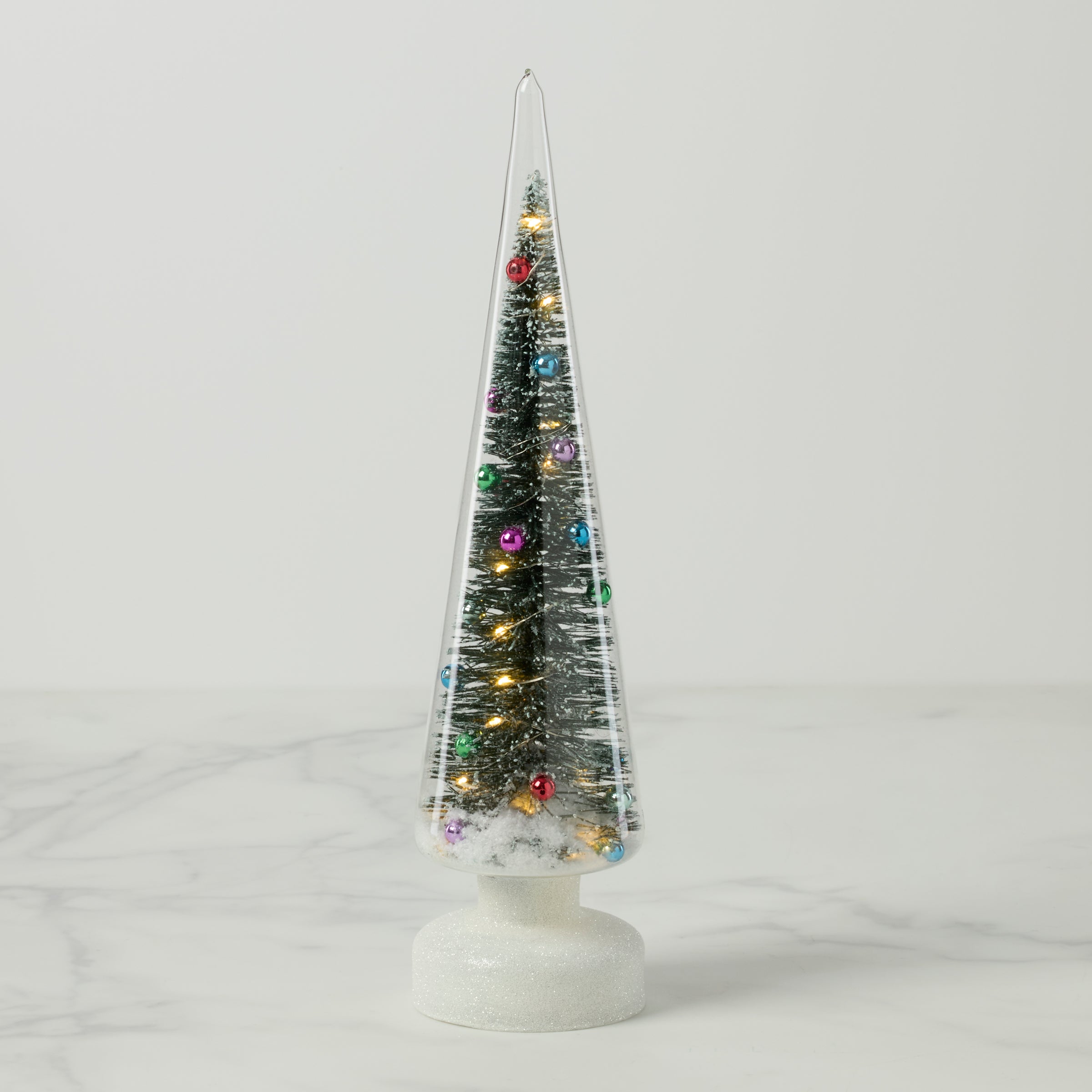 LED Lit Brush Christmas Tree in Glass | Snowy Wonderland Decor