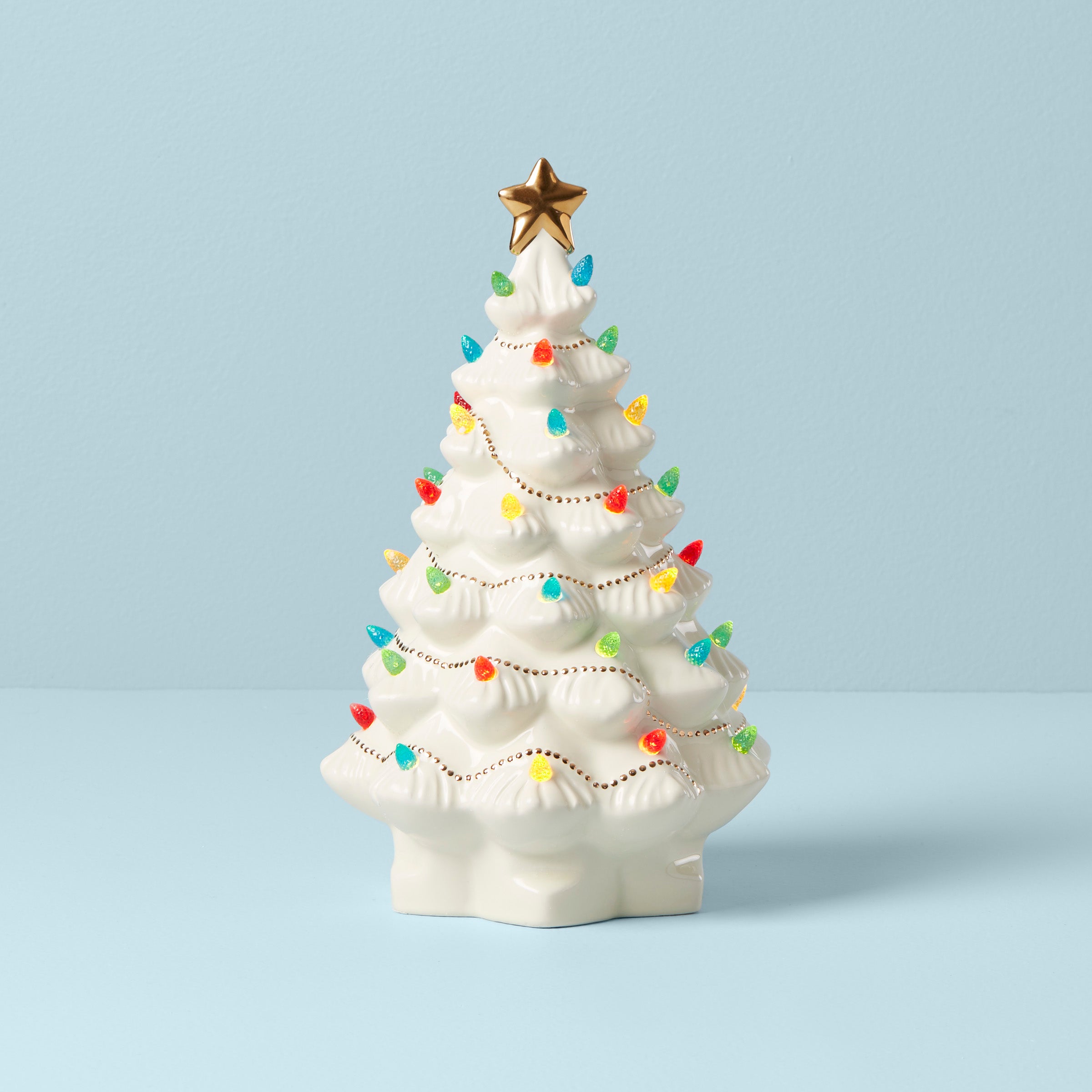Ceramic Christmas Tree with Hand-Painted Detail & Gold Star | Treasured Traditions
