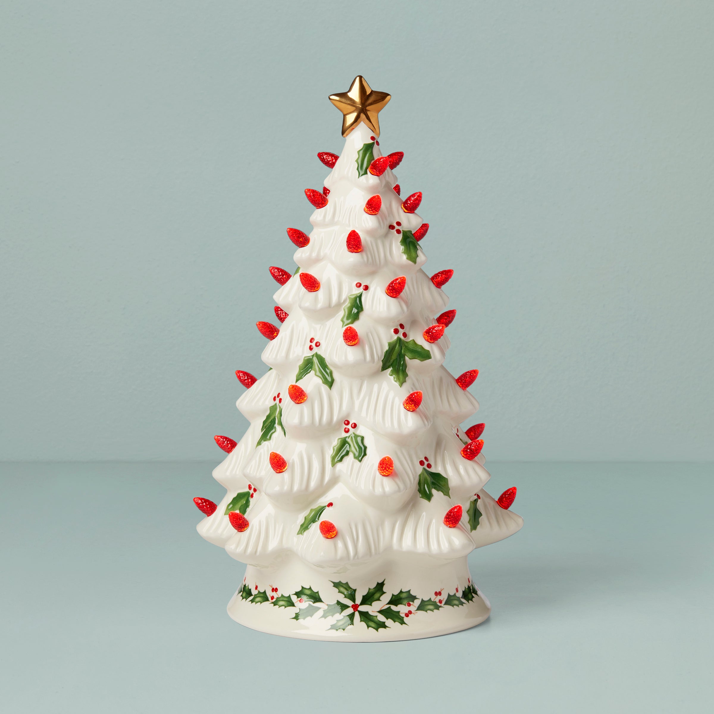 Ceramic Christmas Tree with Red Bulbs & Gold Star | Treasured Traditions